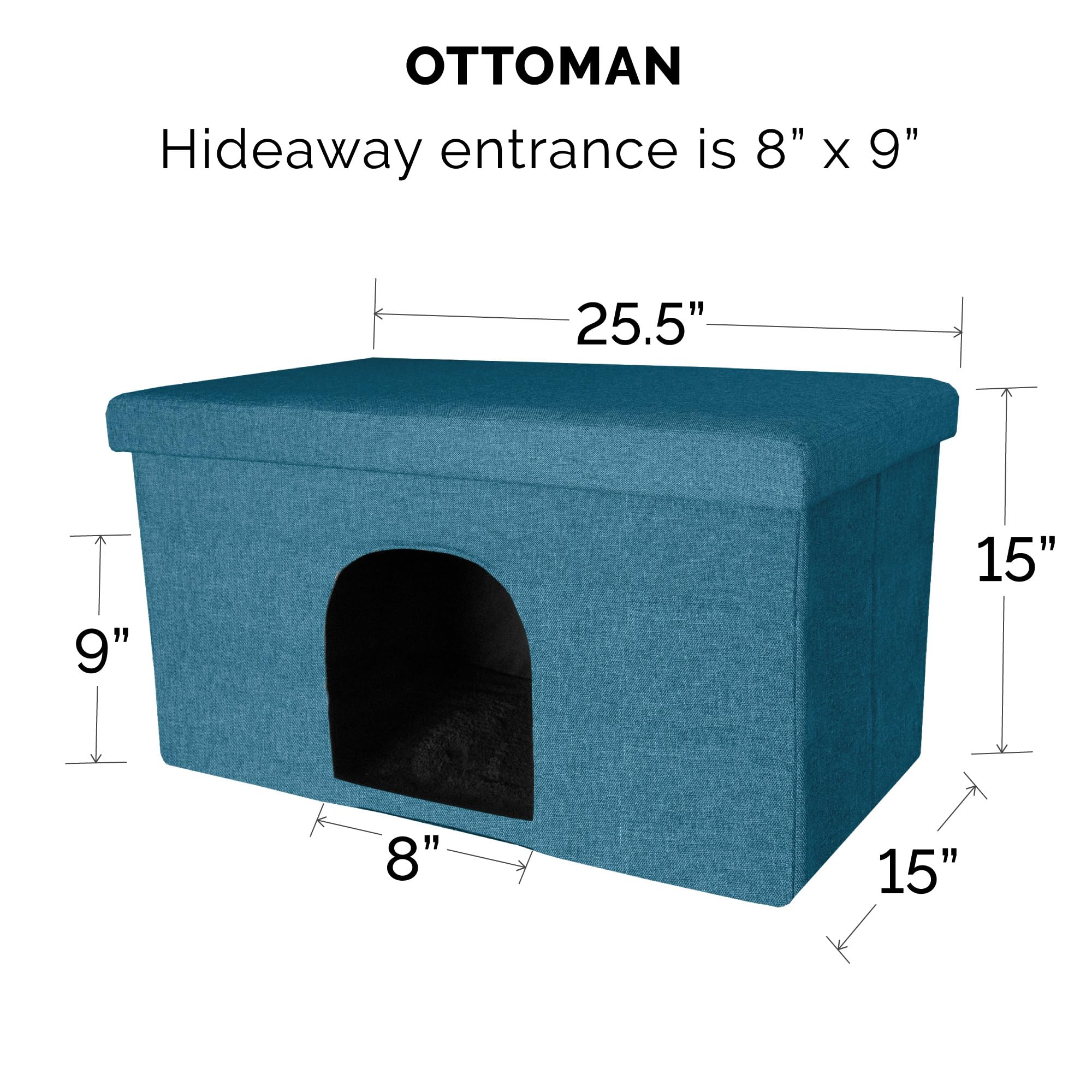 Furhaven Pet House for Indoor Cats & Medium/Small Dogs, Collapsible & Foldable w/ Plush Ball Toy - Living Room Ottoman Cat Condo