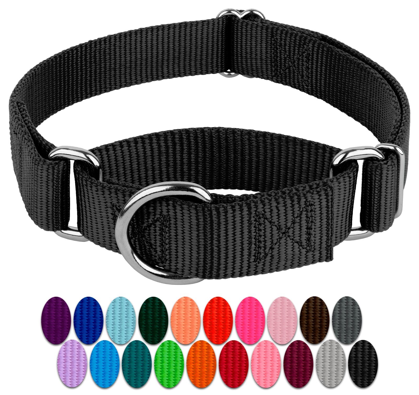 Country Brook Petz Martingale Dog Collar - Heavy-Duty Training Collar With No Buckle - Service Dog Collar For All Pups - Vibrant, Colorful Collection (Black, 1 Inch, Large)