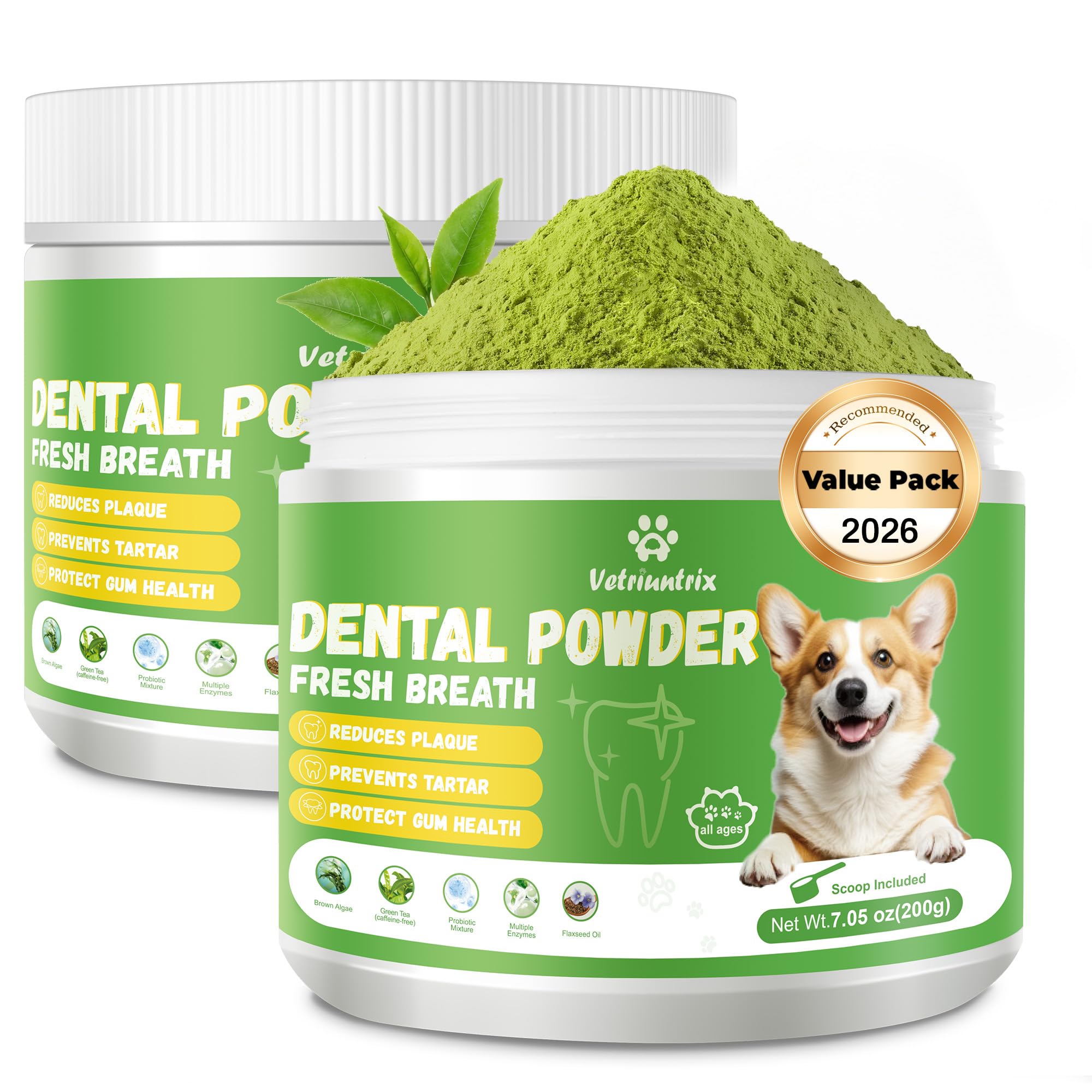 Vetriuntrix Dog Dental Powder, Dental Powder for Dogs Teeth Cleaning and Breath Fresh, Dog Teeth Cleaning Powder with Natural Pl