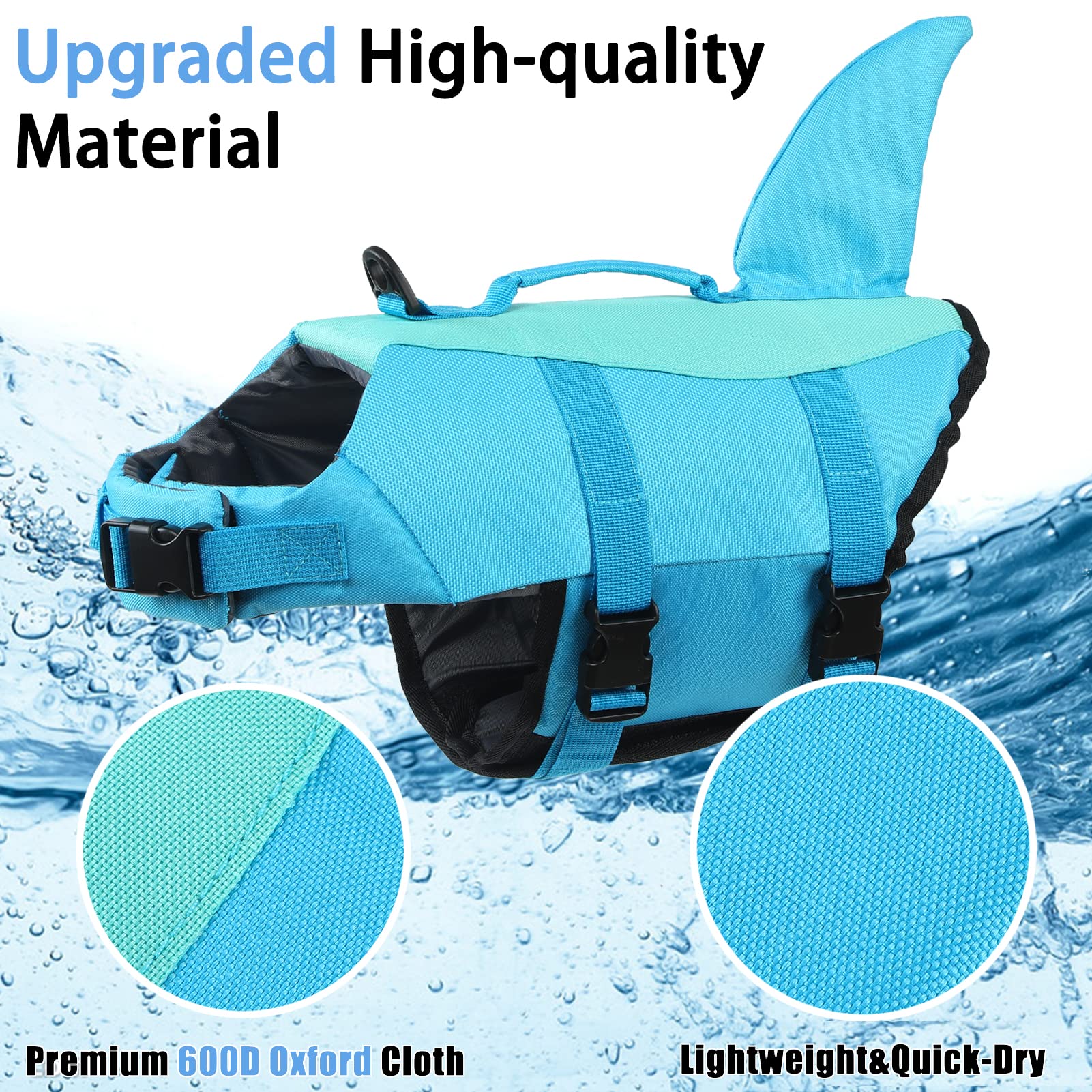 Emust Dog Life Jacket Shark, Dog Life Vests For Small, Middle, Large Dogs With Rescue Handle Pet Flotation Vest Safety Lifesaver