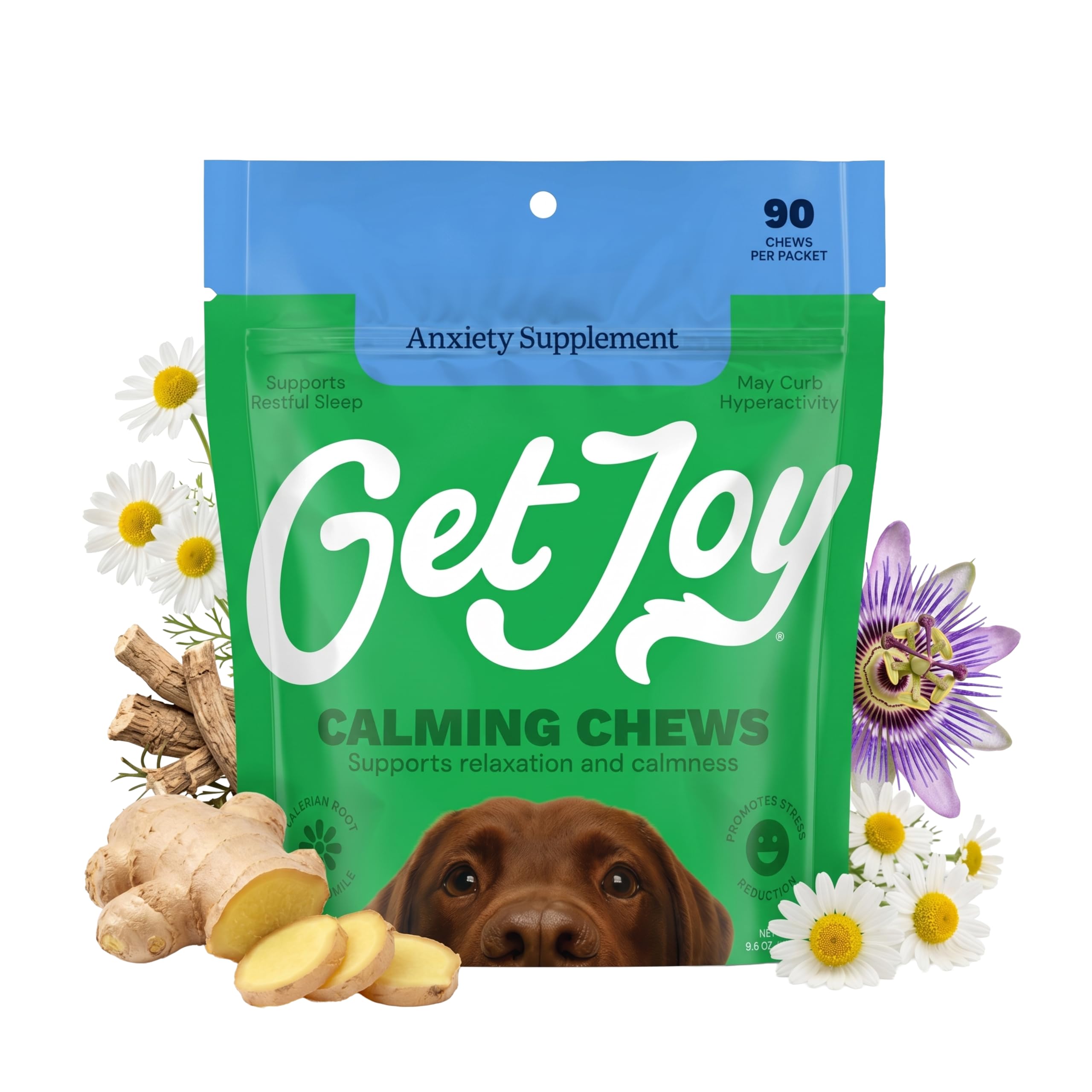 Get Joy Calming Chews Anxiety Supplement for Dogs, Vet Recommended Soft Daily Relaxation & Stress Relief Support with Valerian R