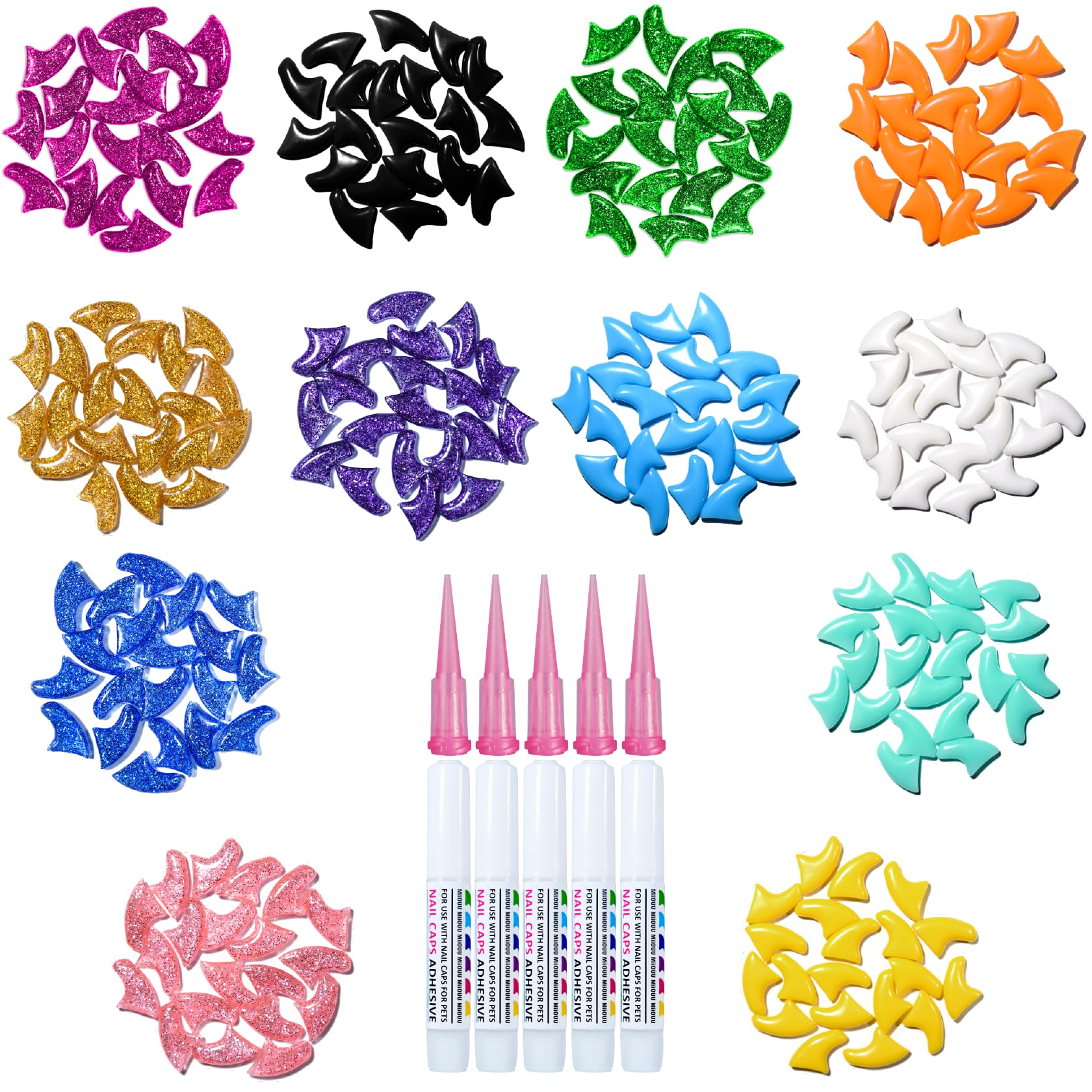 Miiouu 10X Colors / 100 Pcs Cat Nail Caps | Cat Claw Covers With Adhesives And Applicators | Alpha (S)