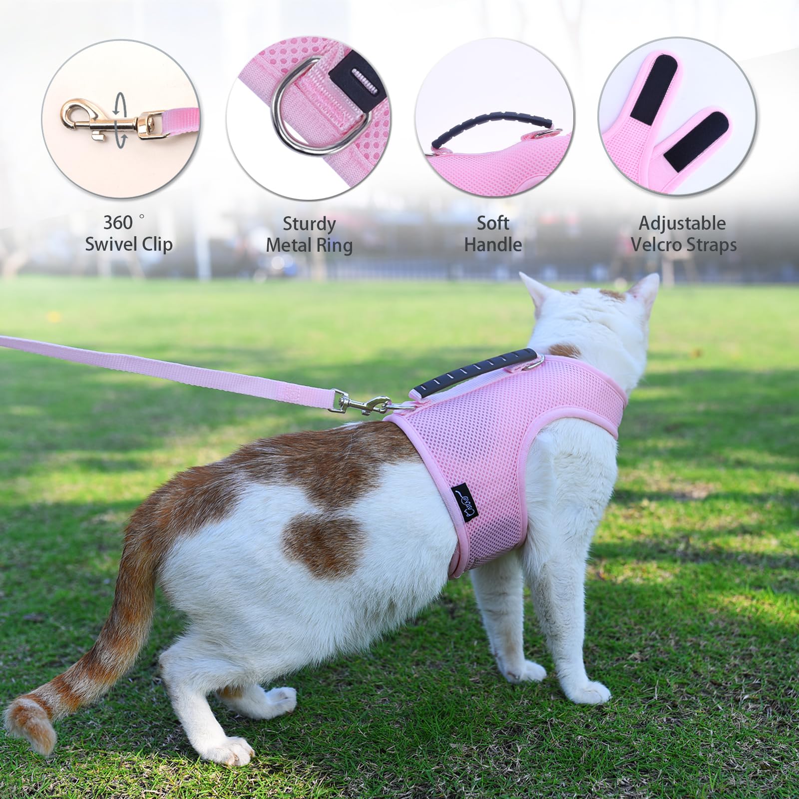 Cat Harness And Leash For Walking Escape Proof Breathable Mesh Fabric, Solid Pink, Xx-Large, Adjustable Cat Walking Jackets With