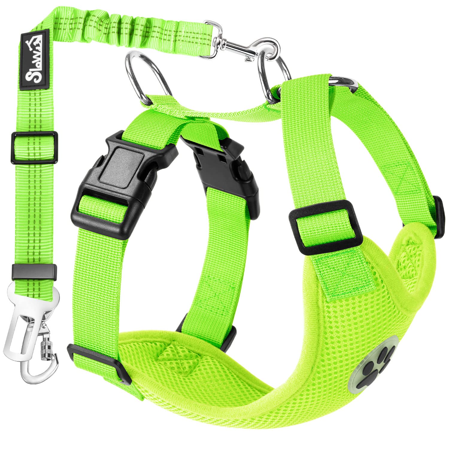 Lukovee Dog Safety Vest Harness With Seatbelt, Dog Car Harness Seat Belt Adjustable Pet Harnesses Double Breathable Mesh Fabric With Car Vehicle Connector Strap For Dog (Small, Lime Color)