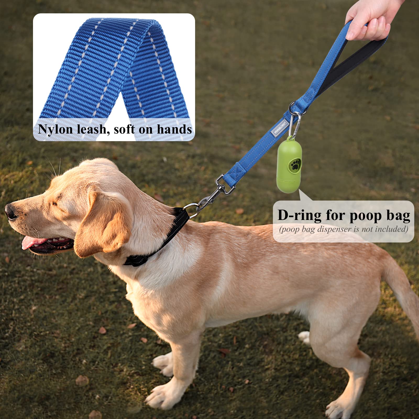 Vivaglory Short Dog Leash For Medium & Large Dogs, 18Inch, Blue