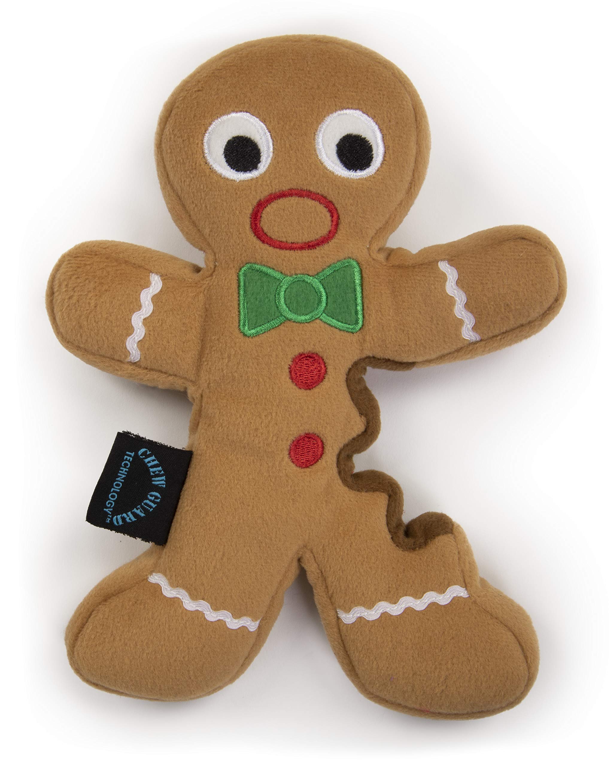 Godog Christmas Gingerbread Man Squeaky Plush Dog Toy, Chew Guard Technology - Brown, Large