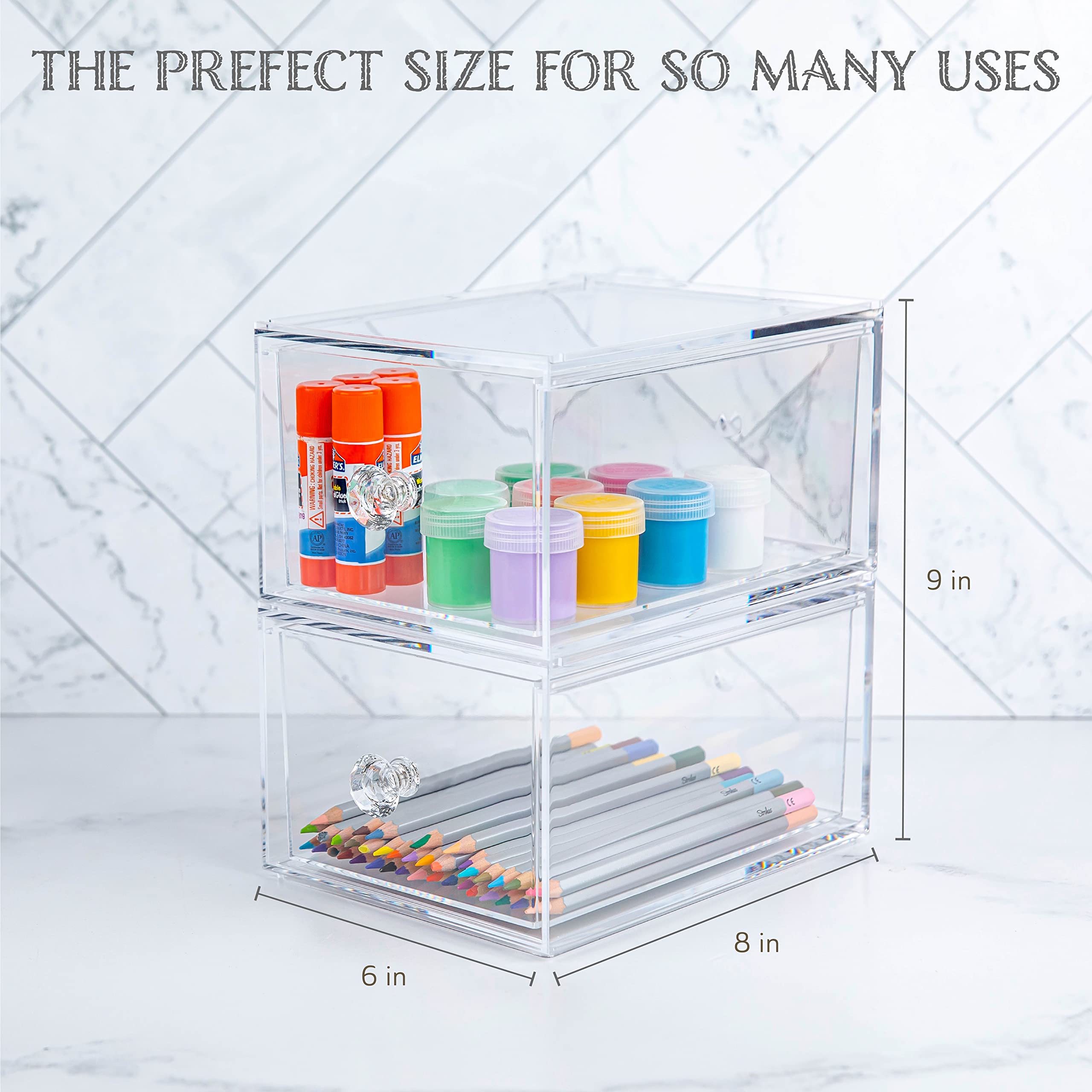 Clear Drawer Organizers - Acrylic, Durable, Stackable, Pull-Out Drawer Great For Medicine, Cosmetics, Makeup And Bathroom Organi