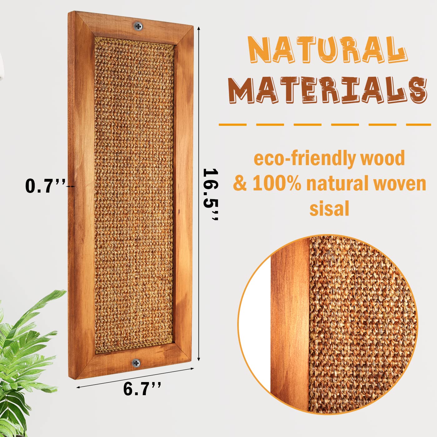Lsaifater Cat Scratching Post - 2 Pcs, Wooden Sisal Cat Wall Scratcher, Floor Or Wall Mounted Vertical Cat Scratch Pad For Indoor Cats Adults Or Kittens, Cat Wall Furniture Protector