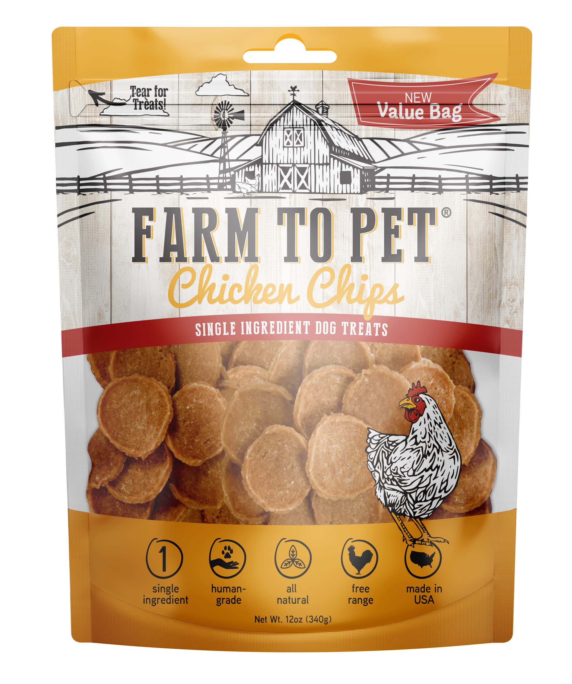 Farm To Pet Dog Training Treats - Chicken Chips, Single Ingredient, Lean, All Natural, Healthy Dog Treats for Small, Medium, Lar