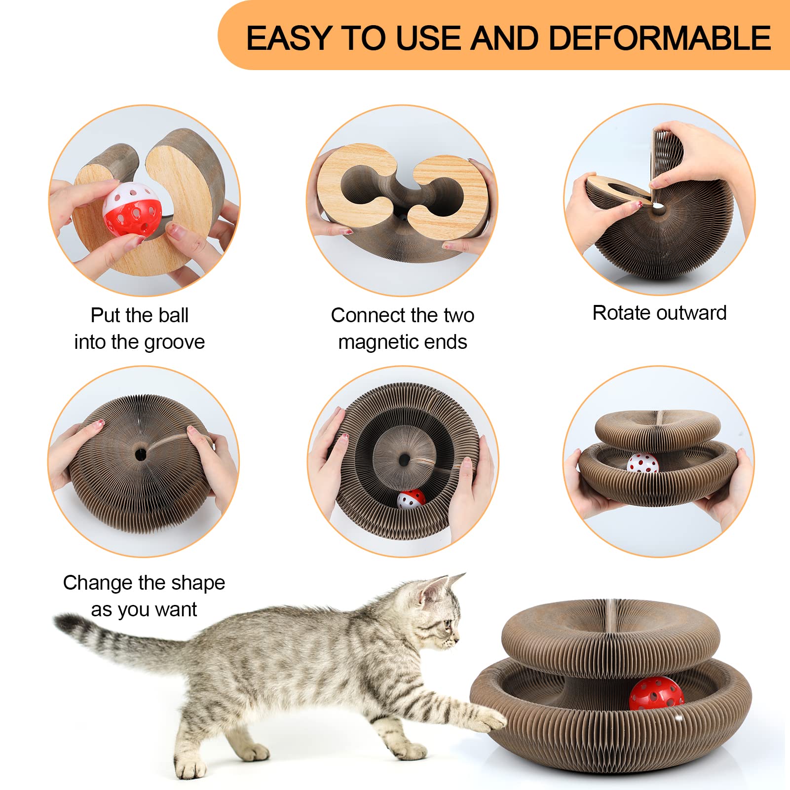 Fluffydream Magic Organ Cat Scratching Board, Interactive Scratch Pad With A Ball, Cat Scratcher For Grinding Claw, Recyclable A
