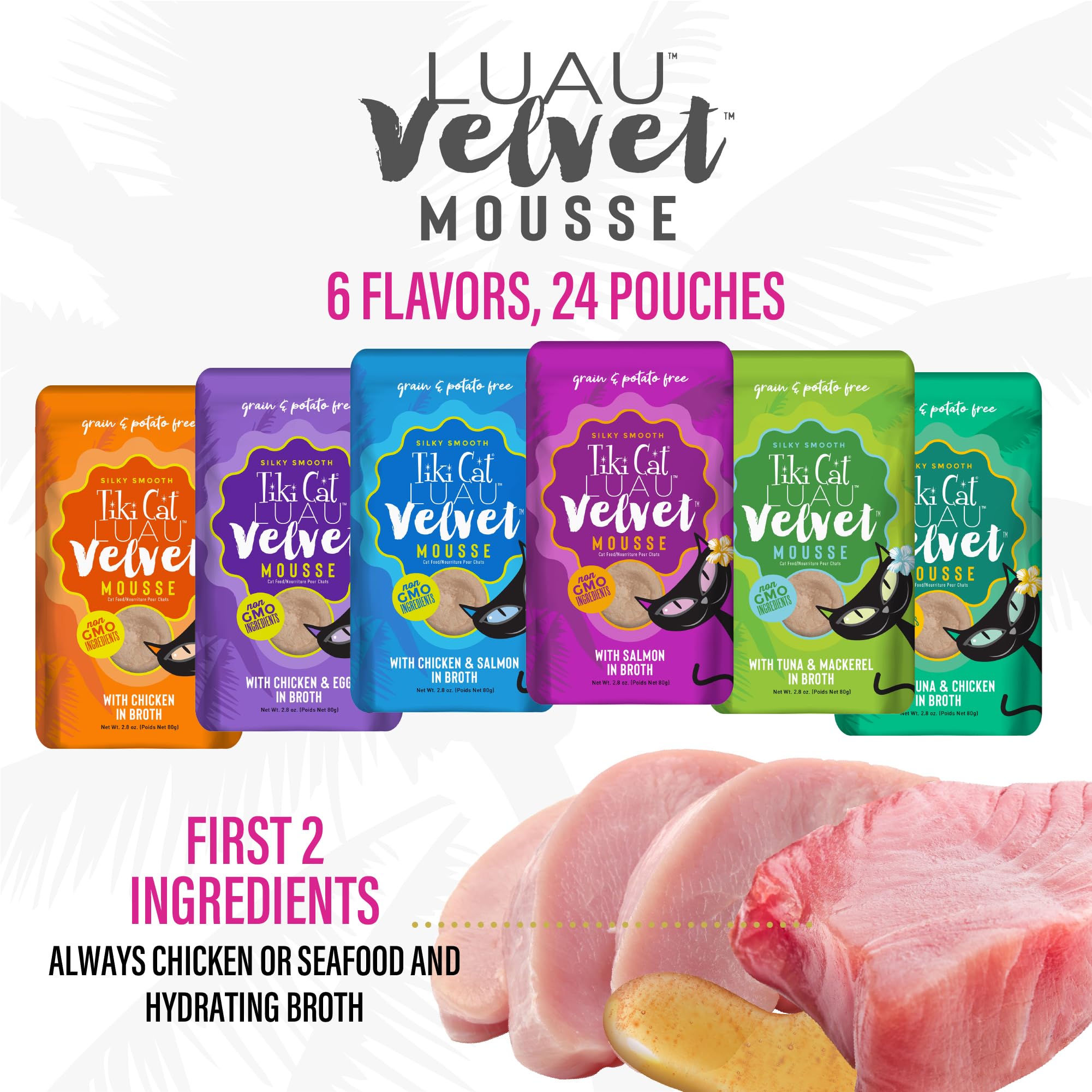 Tiki Cat Luau Velvet Mousse Wet Cat Food, 24 Count Mega Variety Pack 2.8 oz. Pouch (24 Count)