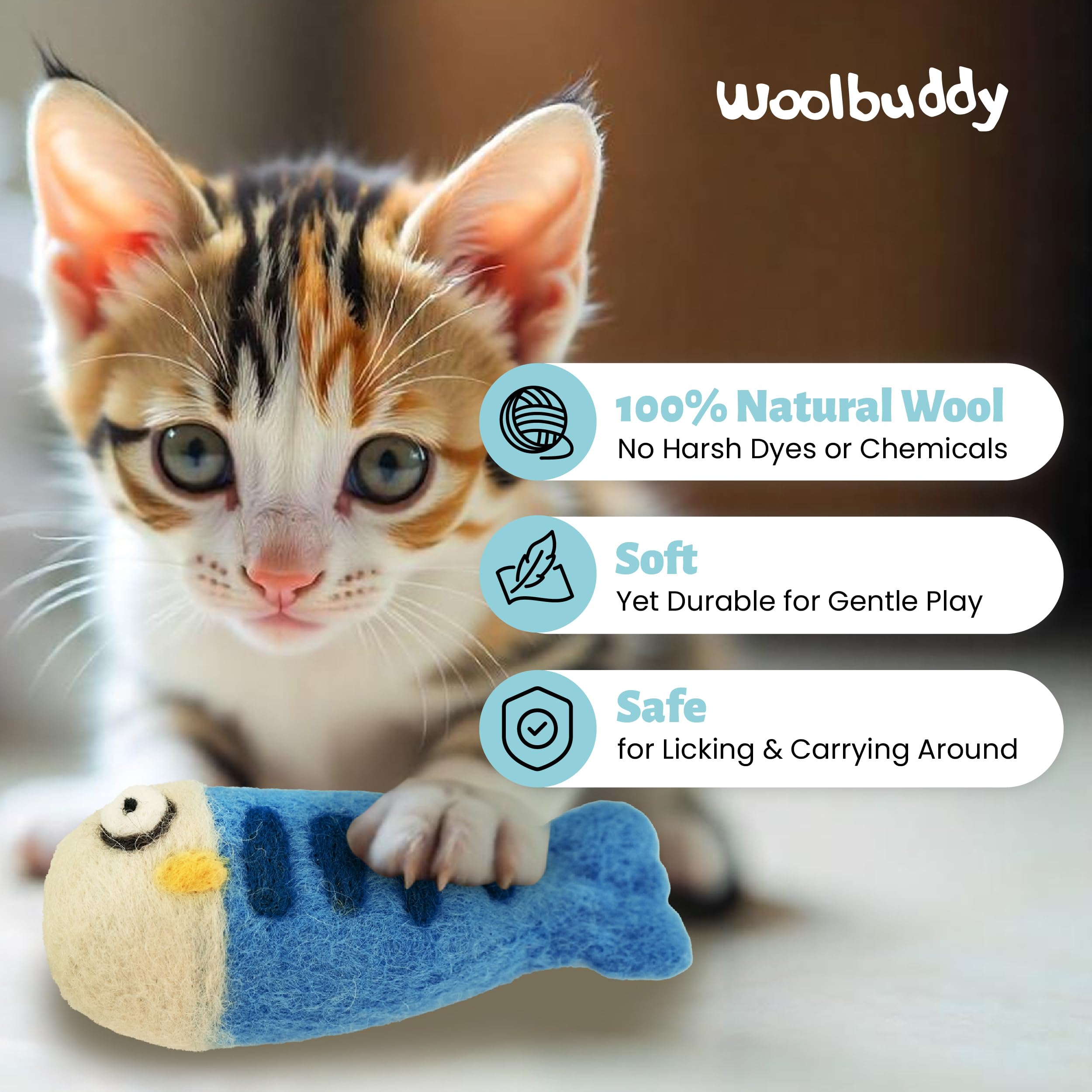Woolbuddy ???????????? ?????????????? ?????? ?????? ?????????????????? Diy Cat Toys Set (3-Pack) - Handmade Felted Fish, Wool Fe