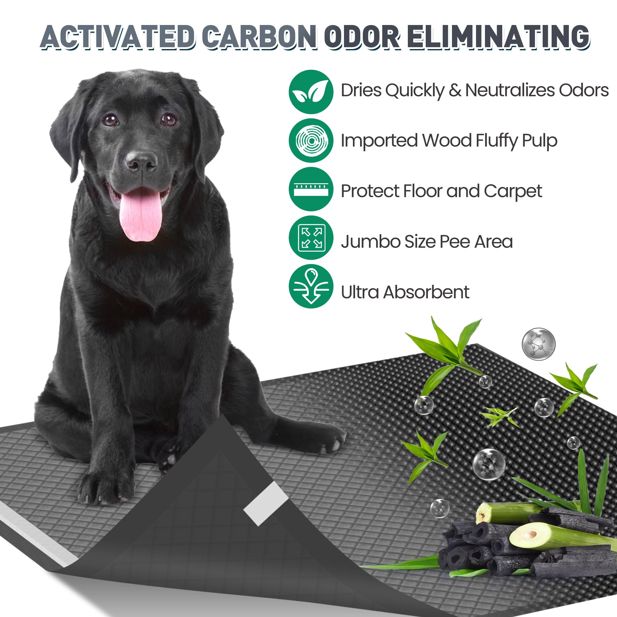 36x36 Activated Charcoal Pee Pads for Dogs , 32 Count, Extra Large, Super Absorbent, Leakproof and Odor Resistant, Disposable Pu