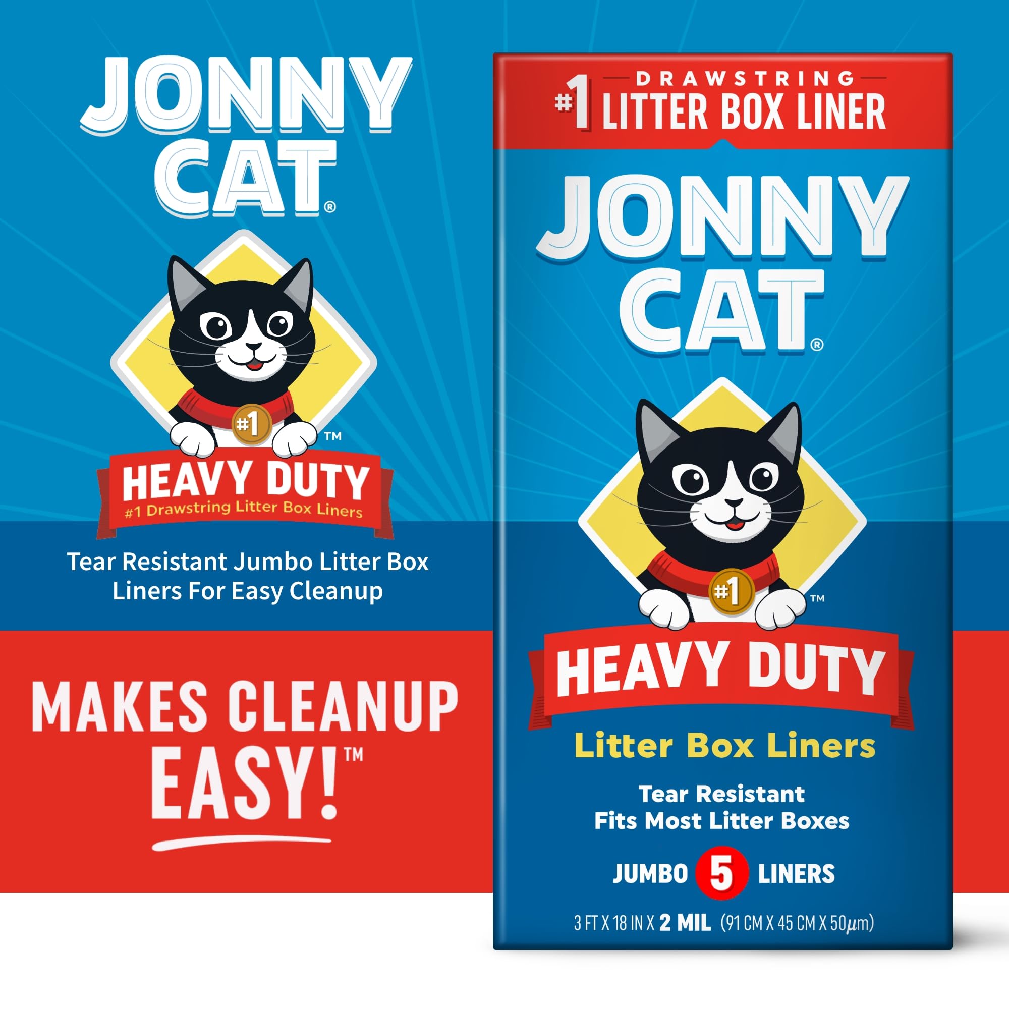 JONNY CAT Cat Litter Box Liners, Plastic, 30 Count, Model C00154, Pack of 6