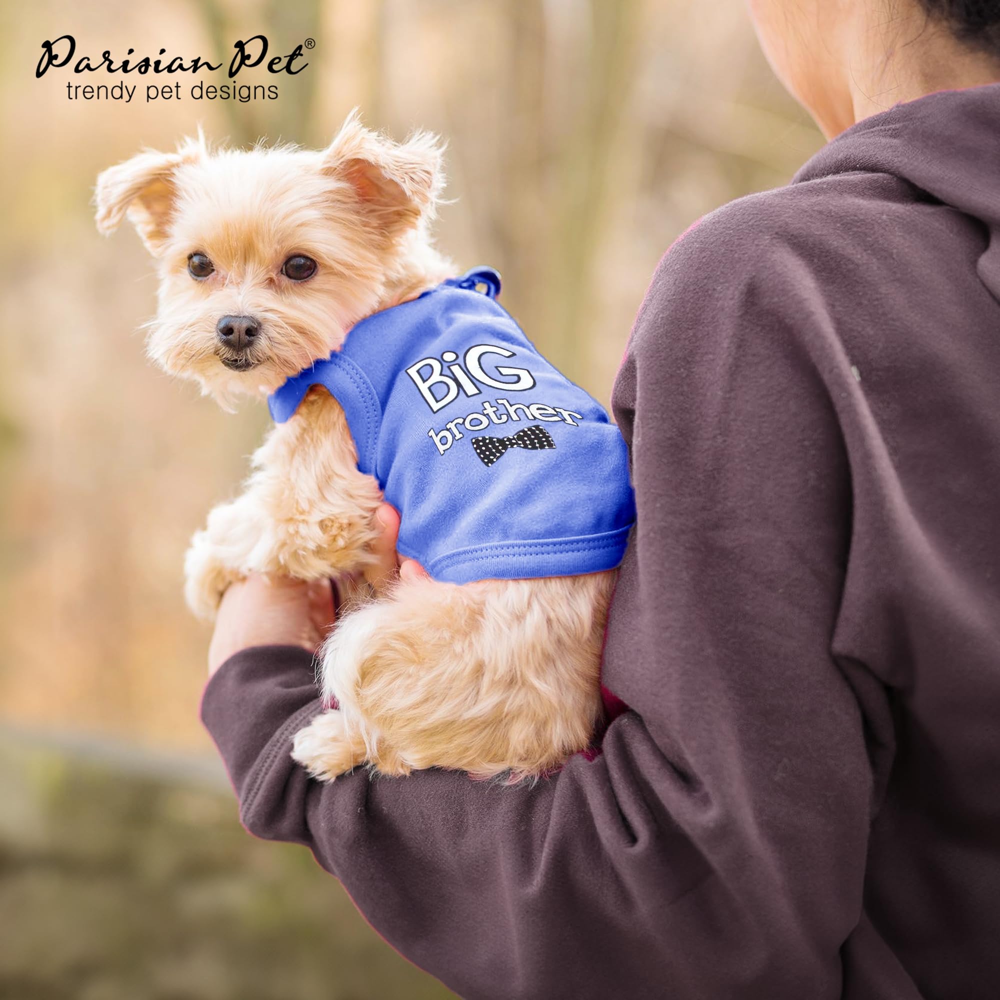 Parisian Pet Dog T-Shirt With Embroidered ' Big Brother ' Words - 100% Cotton, Big Brother Dog Shirt - Sleeveless Pet Vest - Machine Washable Blue Dog Shirt For Large Dogs, L