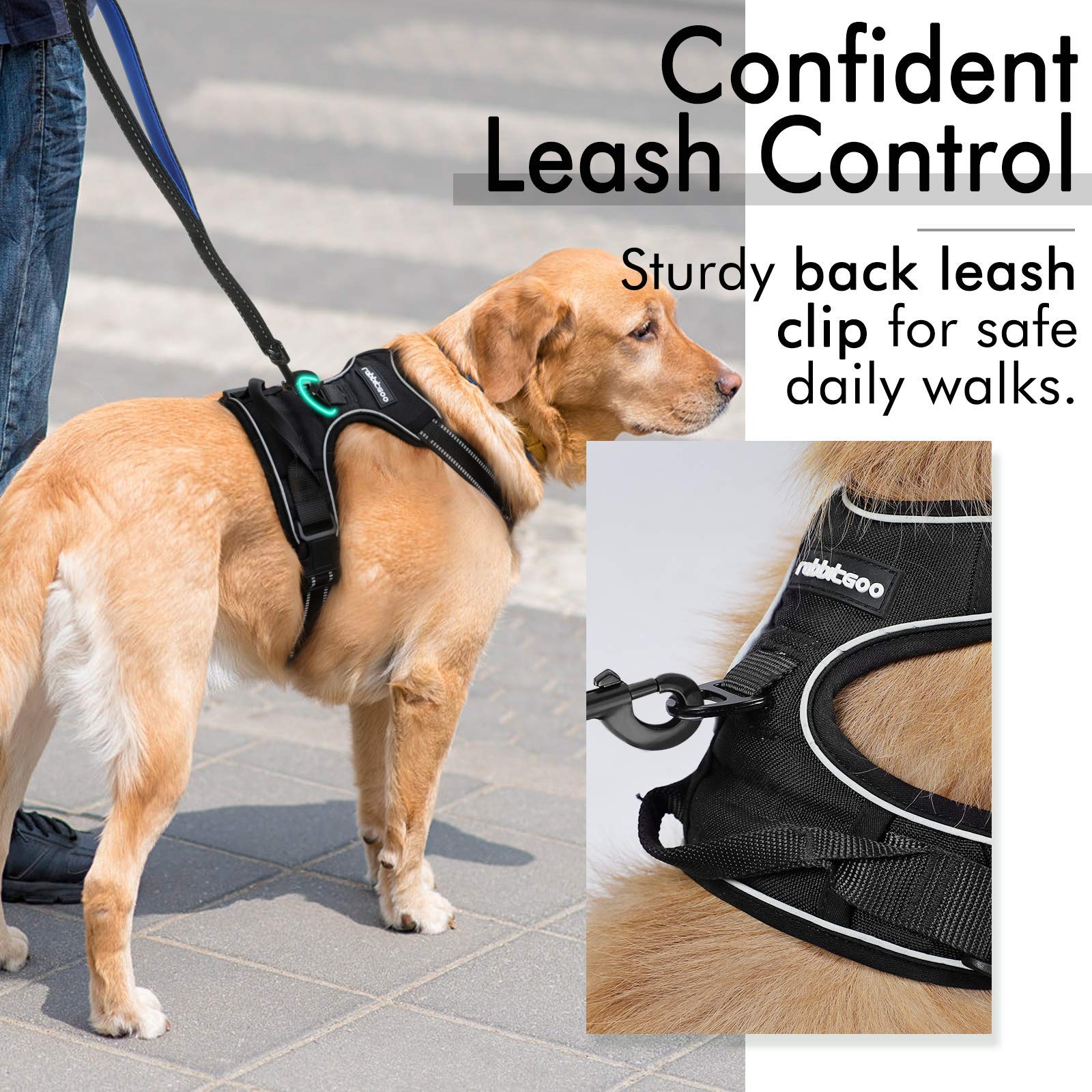 Rabbitgoo Dog Harness, No-Pull Pet Harness With 2 Leash Clips, Adjustable Soft Padded Dog Vest, Reflective No-Choke Pet Oxford Vest With Easy Control Handle For Small Dogs, Black, S