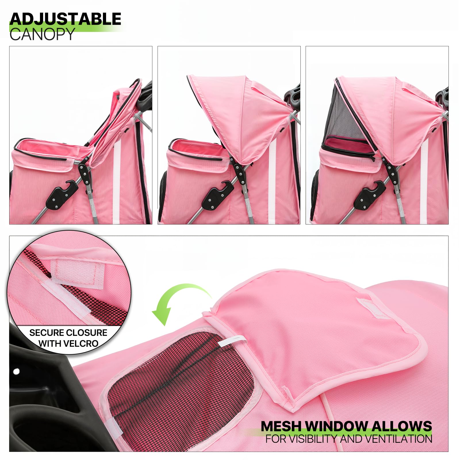 Magshion 3 Wheel Foldable Waterproof Premium Quality Pet Cat Dog Stroller Travel Carrier Light Weight with Storage Basket Cup Ho