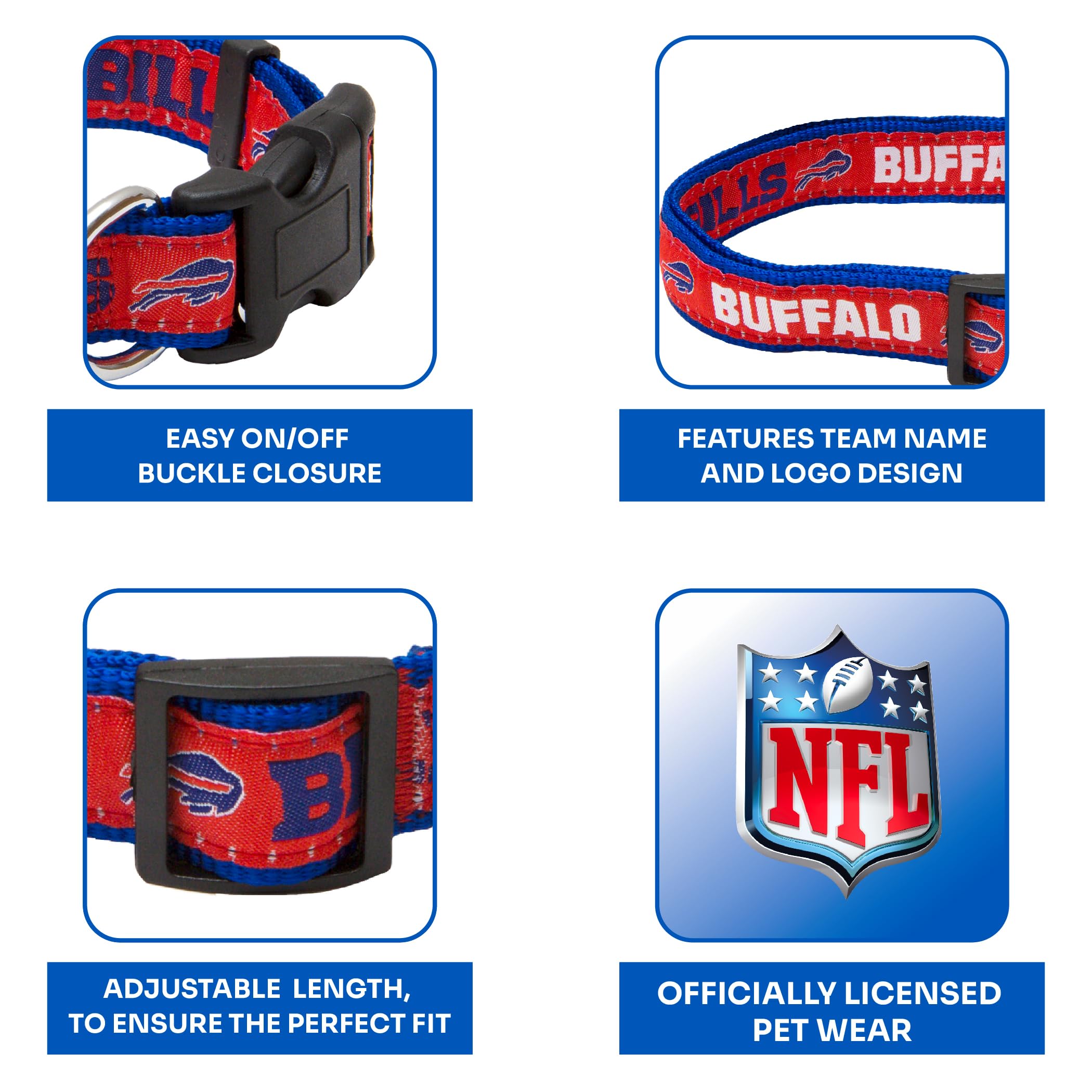 Pets First NFL Buffalo Bills Licensed PET COLLAR, Large - Heavy-Duty, Strong, and Durable Dog Collar. Available in 31 Football T