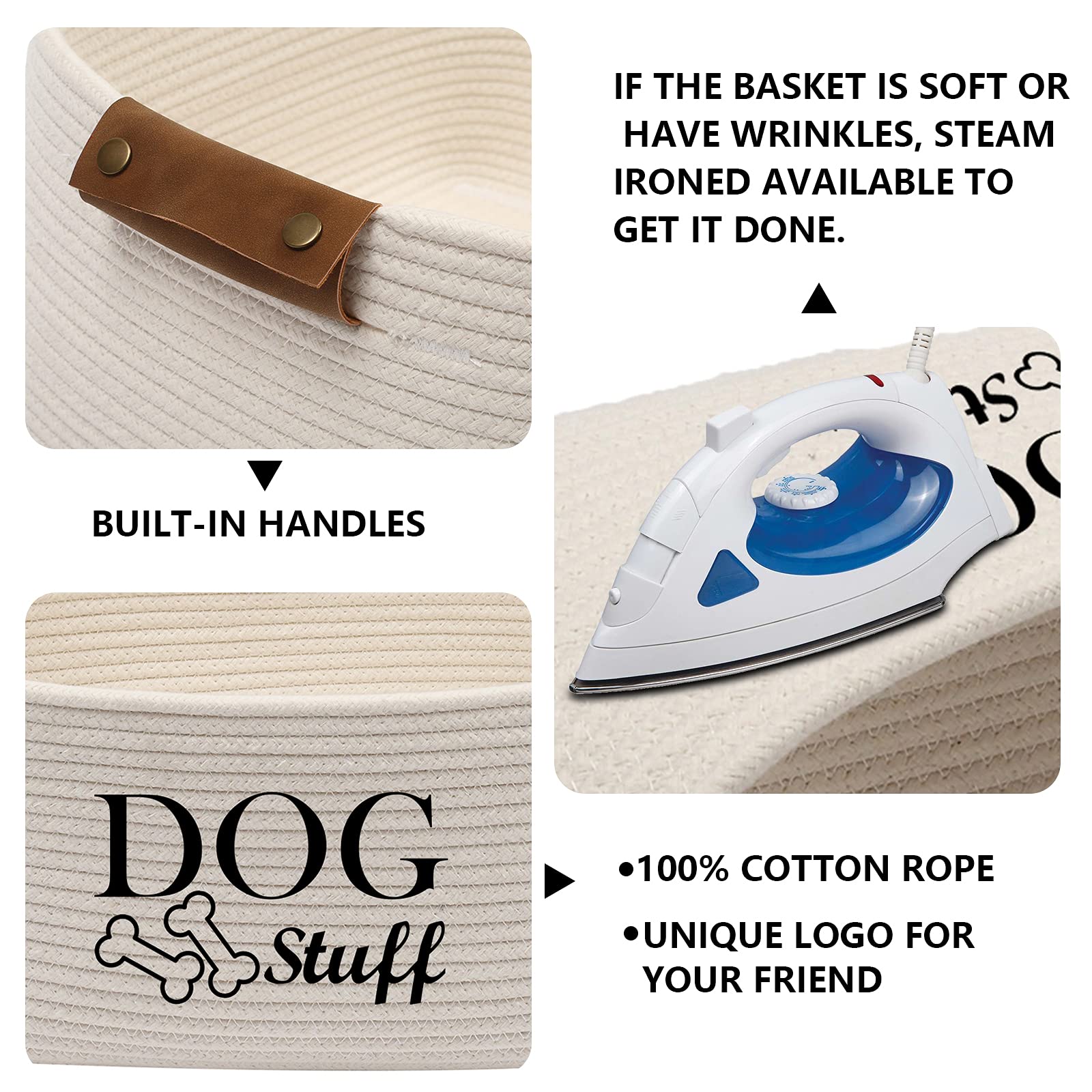 Geyecete Square Dog Toy Basket Storage Cotton Rope Storage Basket Pet/Pet Toy and Accessory Storage Bin Doy Toy Box-Beige