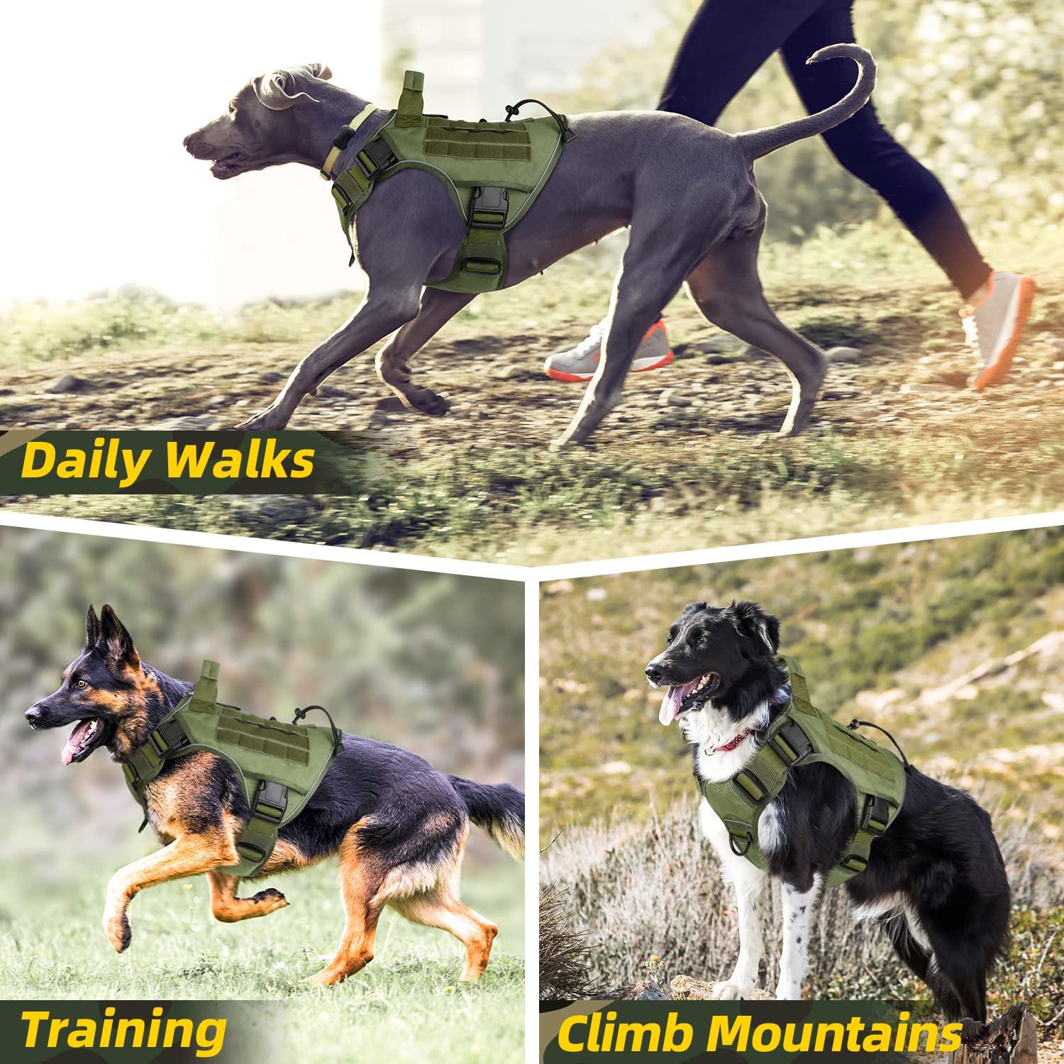 Wingoin Green Harness With Handle Tactical Dog Harness Vest For Large Medium Dogs No Pull Adjustable Reflective K9 Military Dog Vest Harnesses For Walking, Hiking, Training(M)