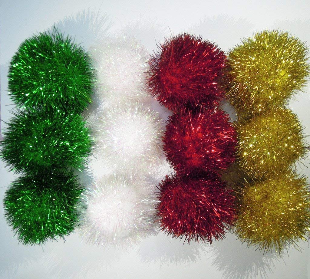 Petfavorites Bushy Sparkle Ball Cat Toy, Interactive Glitter Pom Pom Cat Toy Balls For Kittens, 8 Pack.