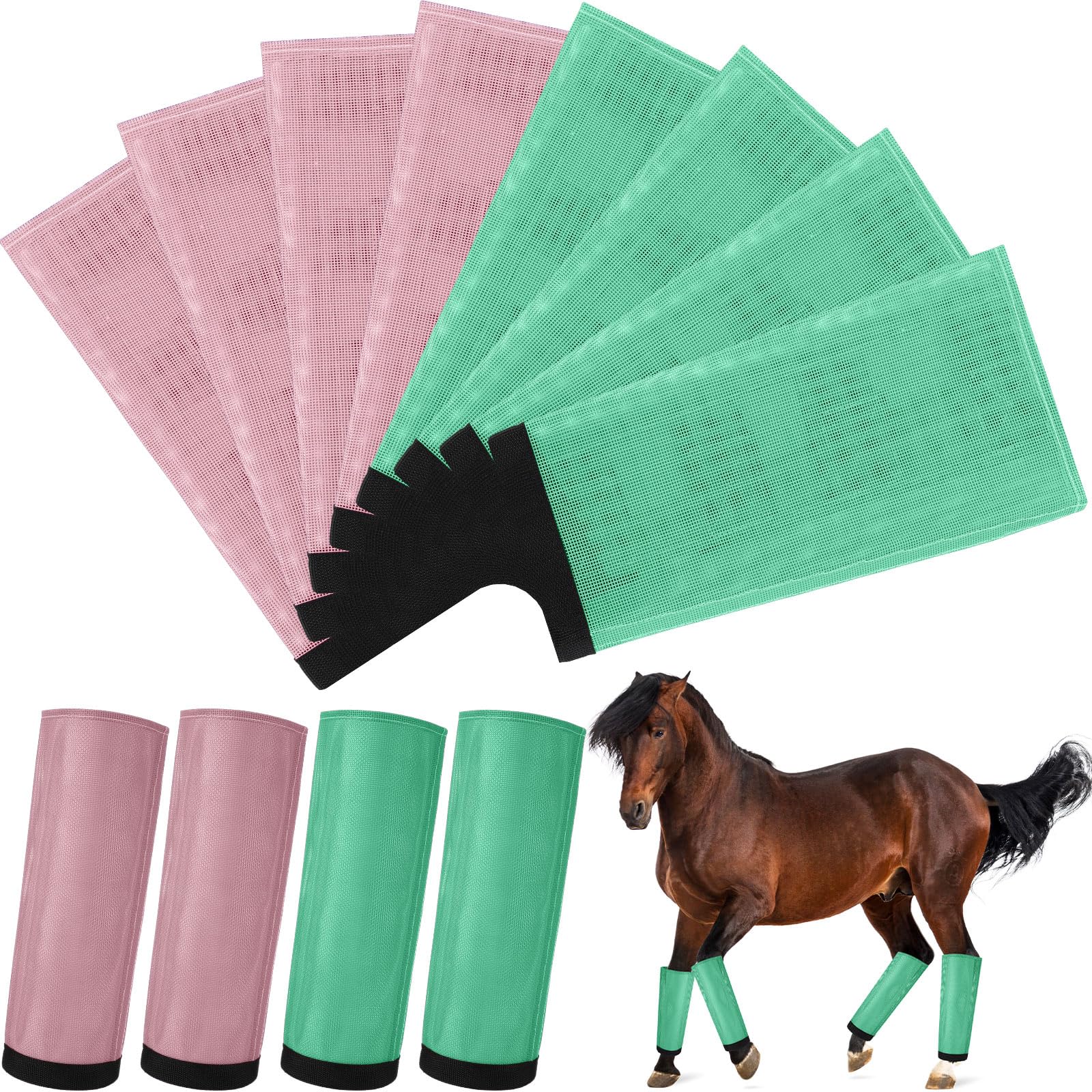 Bulyoou Set of 8 Mesh Fly Boots for Horse Breathable Mesh Horse Boots Protective Loose Wraps Adjustable for Preventing Legs Redu