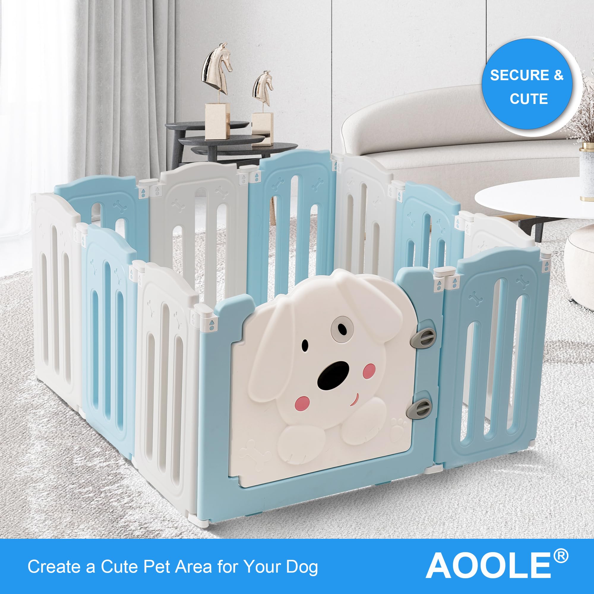 Aoole Foldable Dog Play Pen Indoors, Non-Slip Sturdy Puppy Playpen With Door, 25.5 H 10-Panel Adjustable Shape Dog Fence Pen F