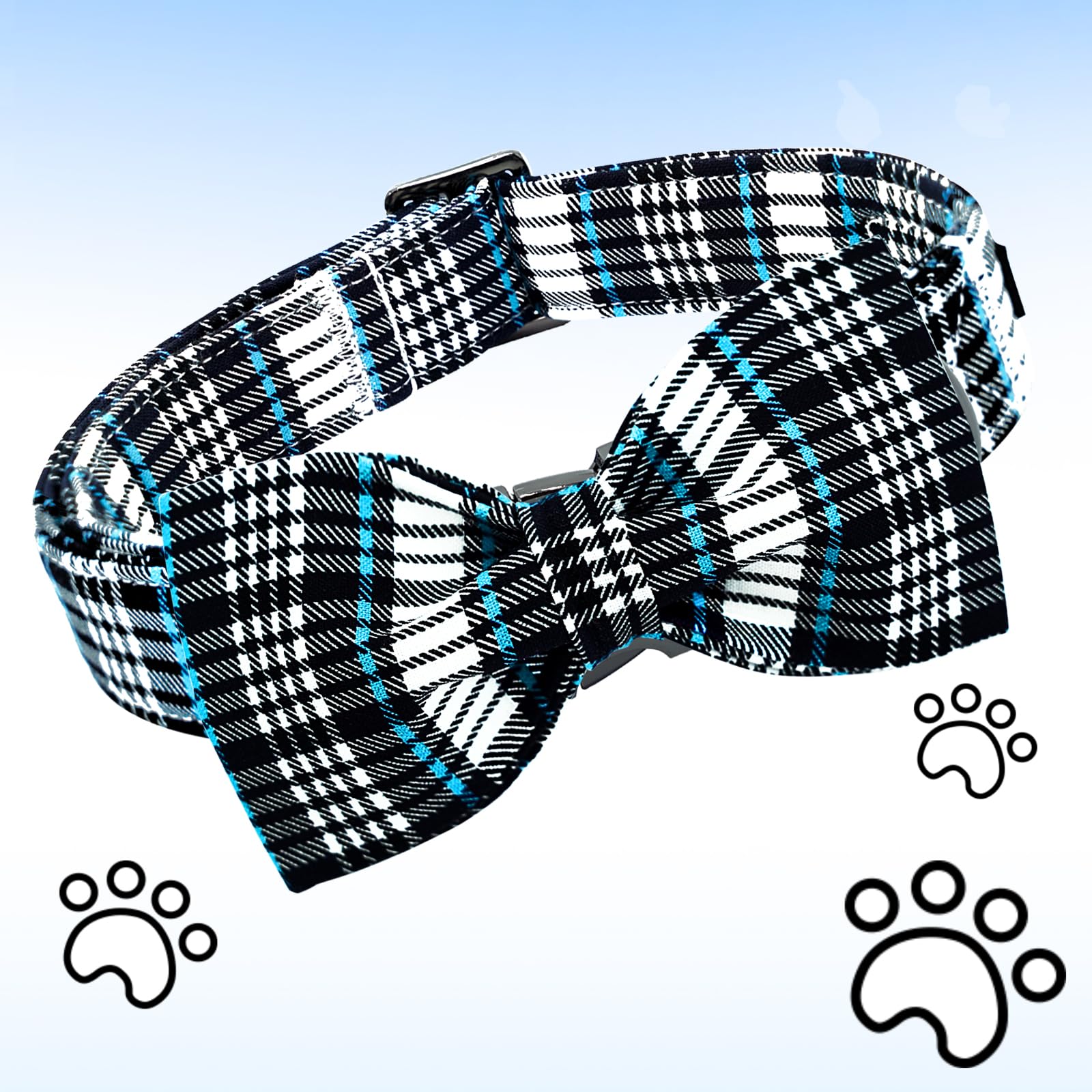 Lionheart Glory Dog Bow Collar Blue And Black Plaid Dog Collar For X-Large Dogs,Boy Dog Collars With Bowtie Spring Summer Collar