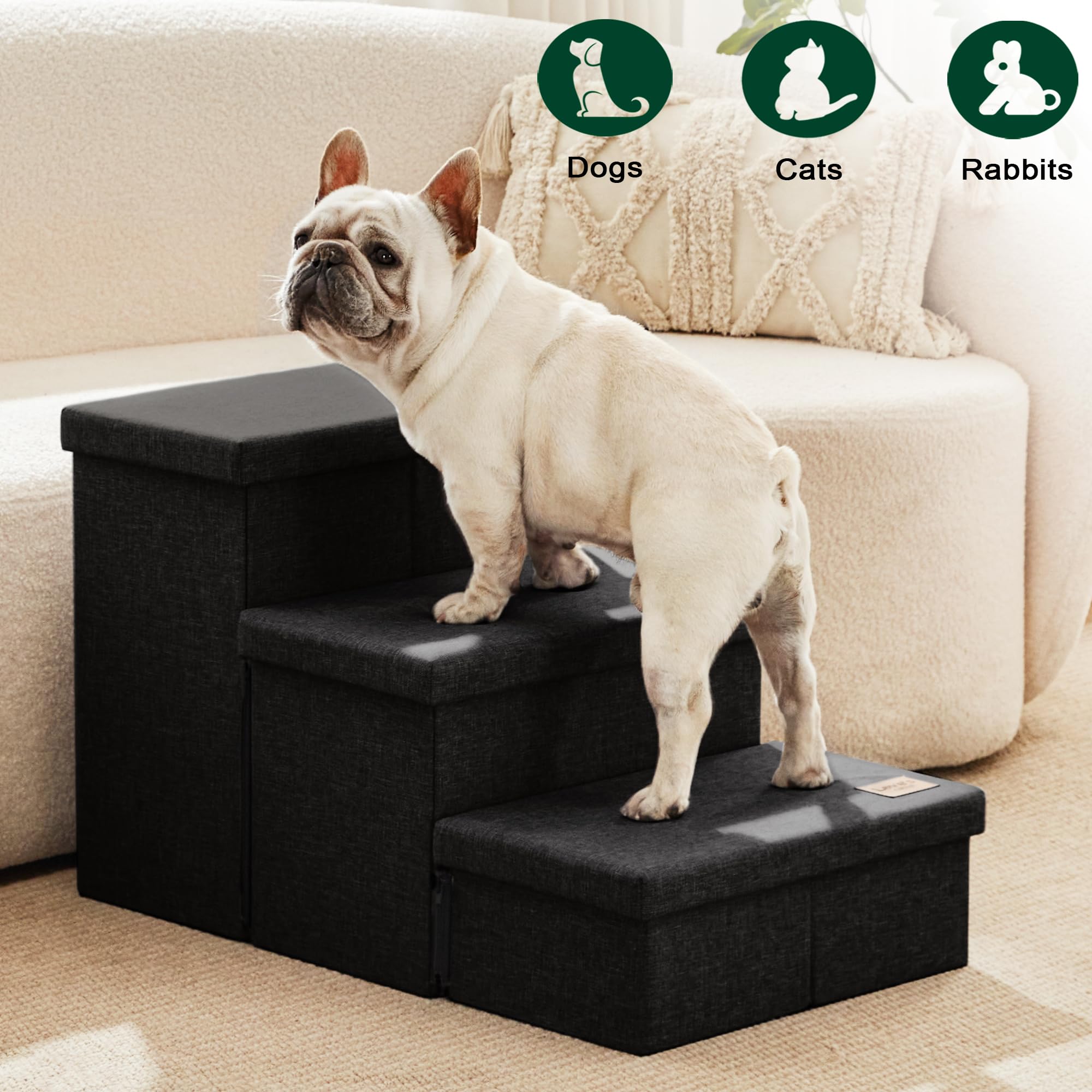 Loves cabin Dog Stairs with Storage,3 Steps Wider Dog Steps for High Bed 18 H,Foldable Pet Stairs for Small Medium Large Dogs C
