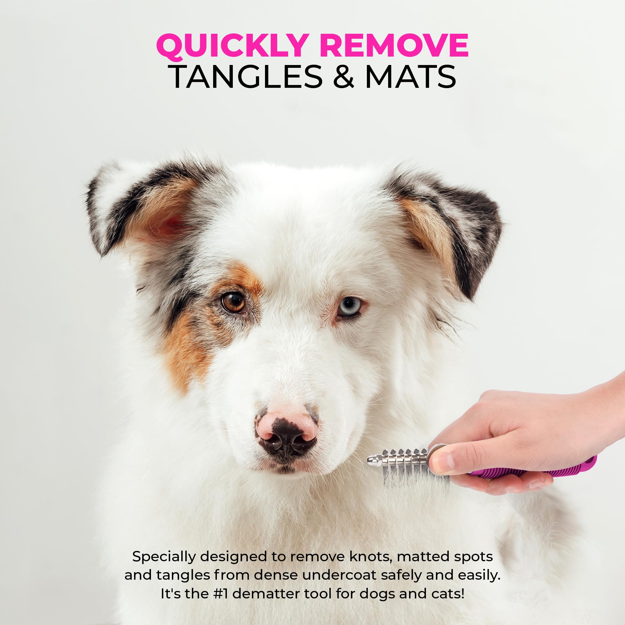 POODLIE Poodle Pet Dematting Comb - Pink Rubber Brush with 2.5" Steel Blades for Dogs & Cats