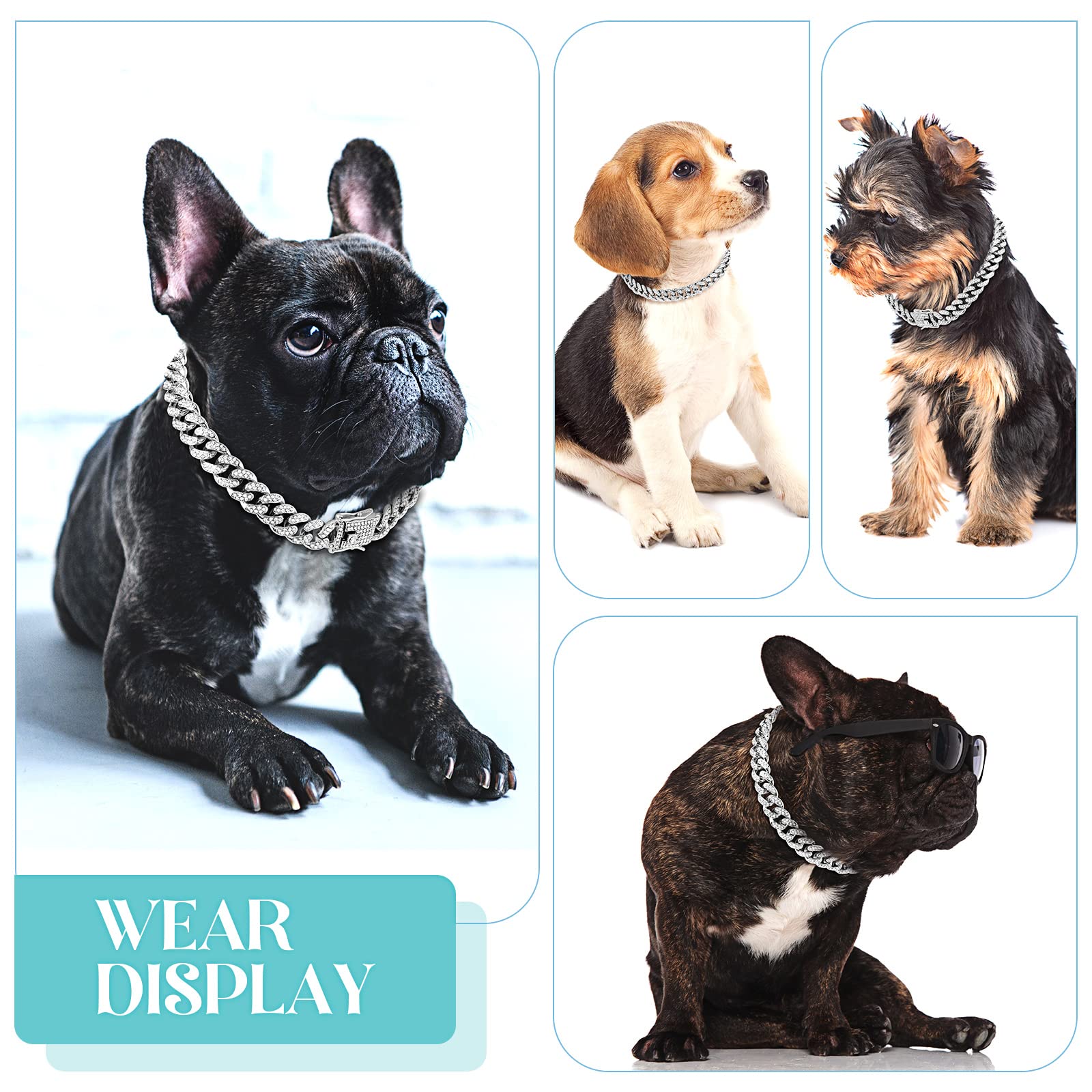 Tallew Dog Chain Diamond Cuban Collar Walking Metal Chain Collar With Design Secure Buckle, Pet Cuban Collar Jewelry Accessories