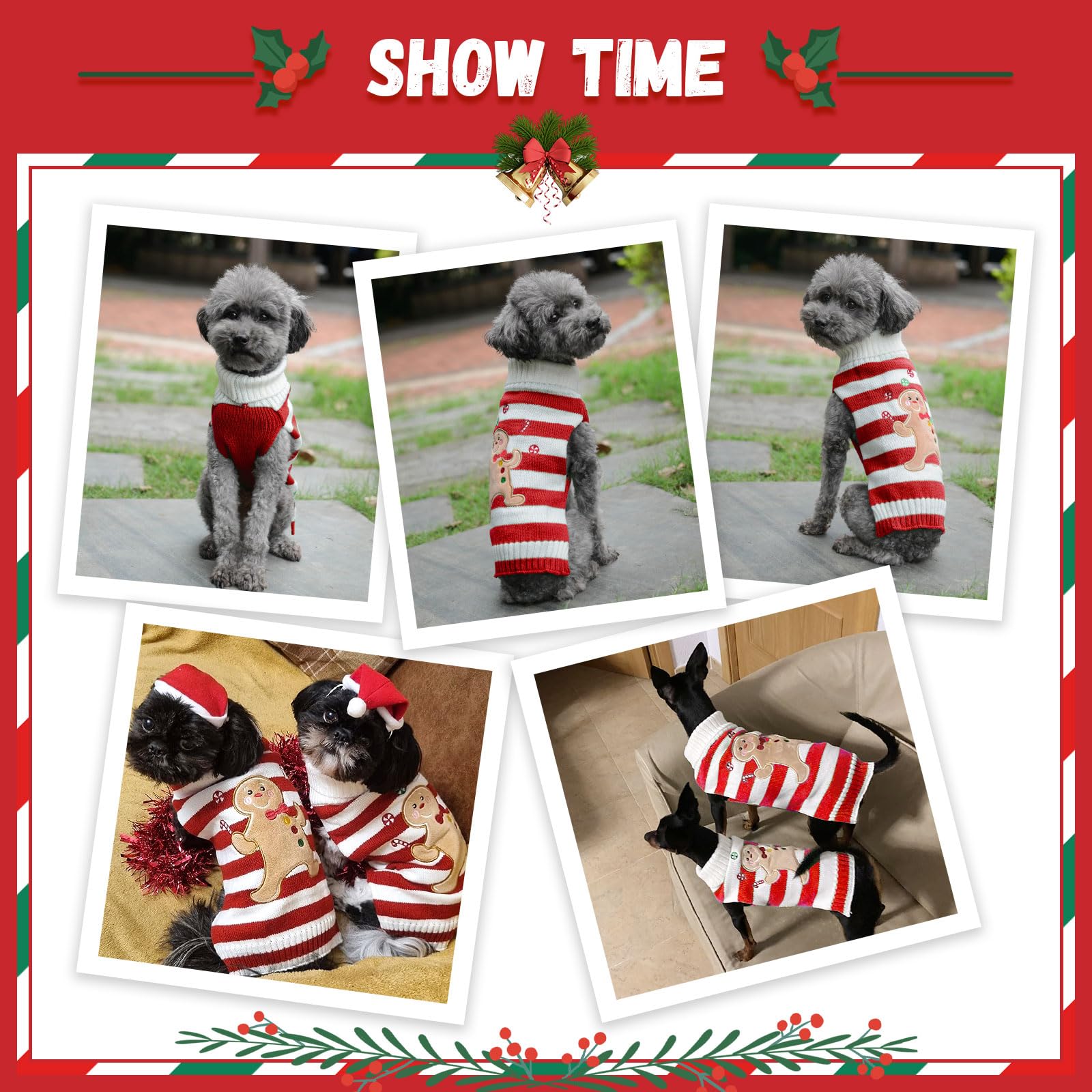 Doggyzstyle Dog Christmas Sweater Xmas Pet Clothes Cute Striped Gingerbread Man Costume Holiday Puppy Cat Jumpers Outfits New Ye