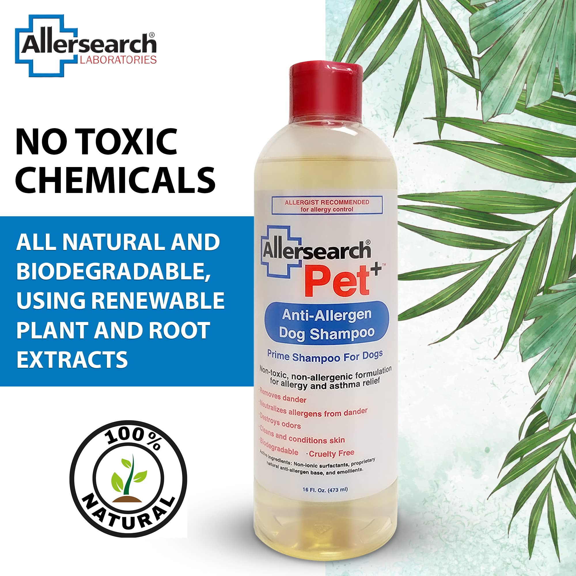 Allersearch Pet+ Anti-Allergen Dog Shampoo - 16 Oz, Gentle Formula for Allergies, Model AL206016