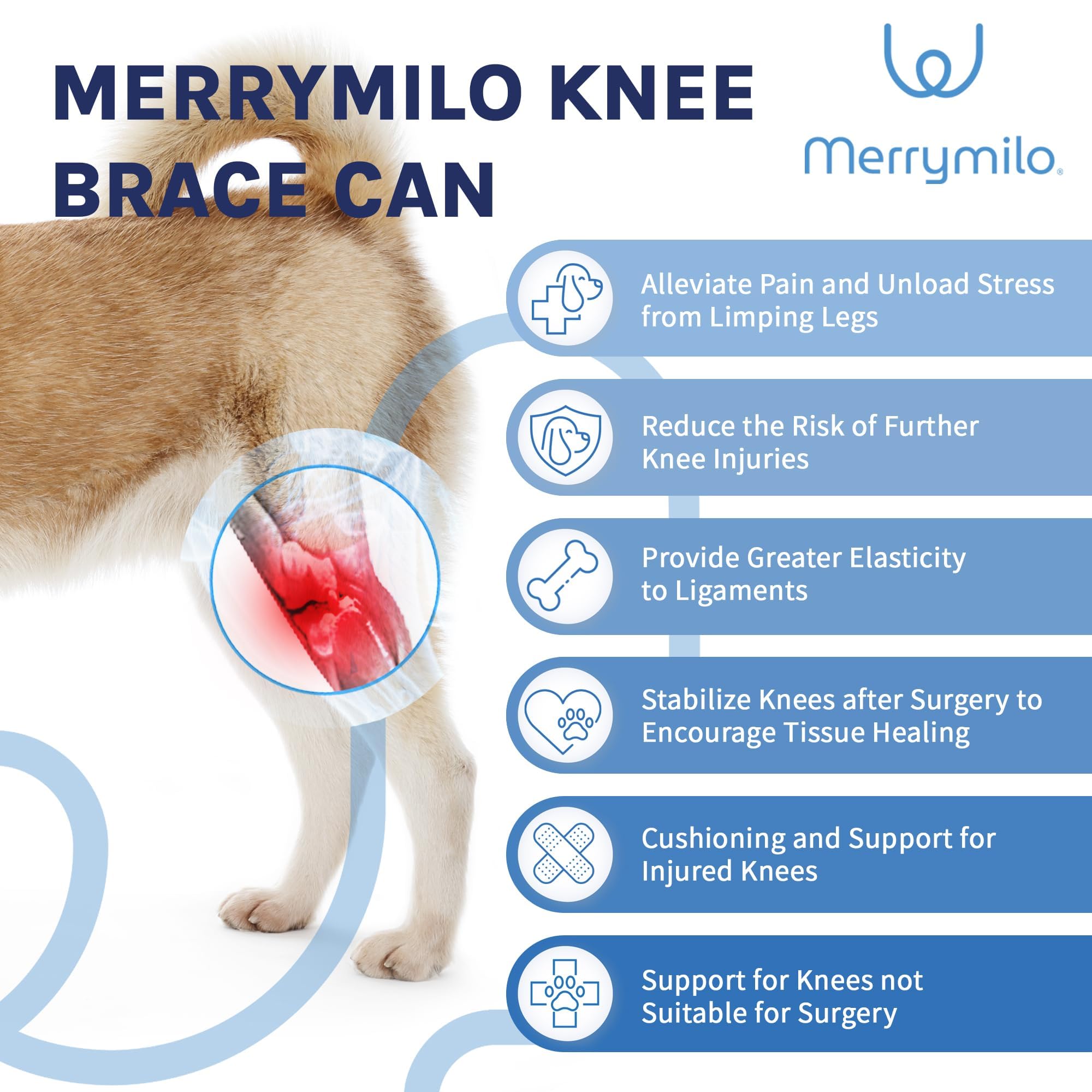 MerryMilo Dog Knee Brace, Support for Large and Small Dogs with ACL, CCL, Cruciate Ligament Injuries, Patella Dislocation, or Os