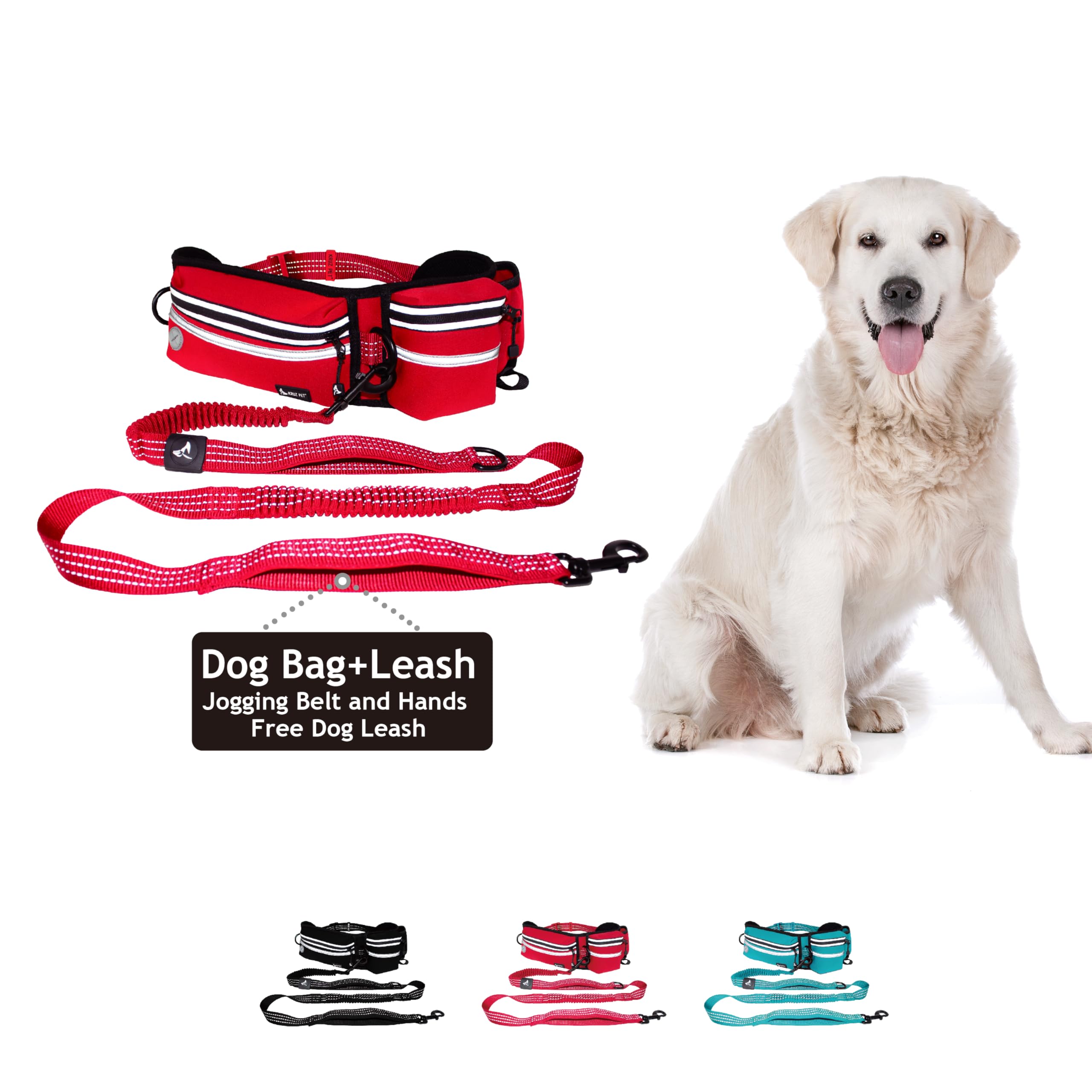 Kruz Pet Kzjbelt-03 Jogging Belt And Hands Free Dog Leash - Retractable Shock Absorbing Bungee Leash With Waist Belt Running, Wa