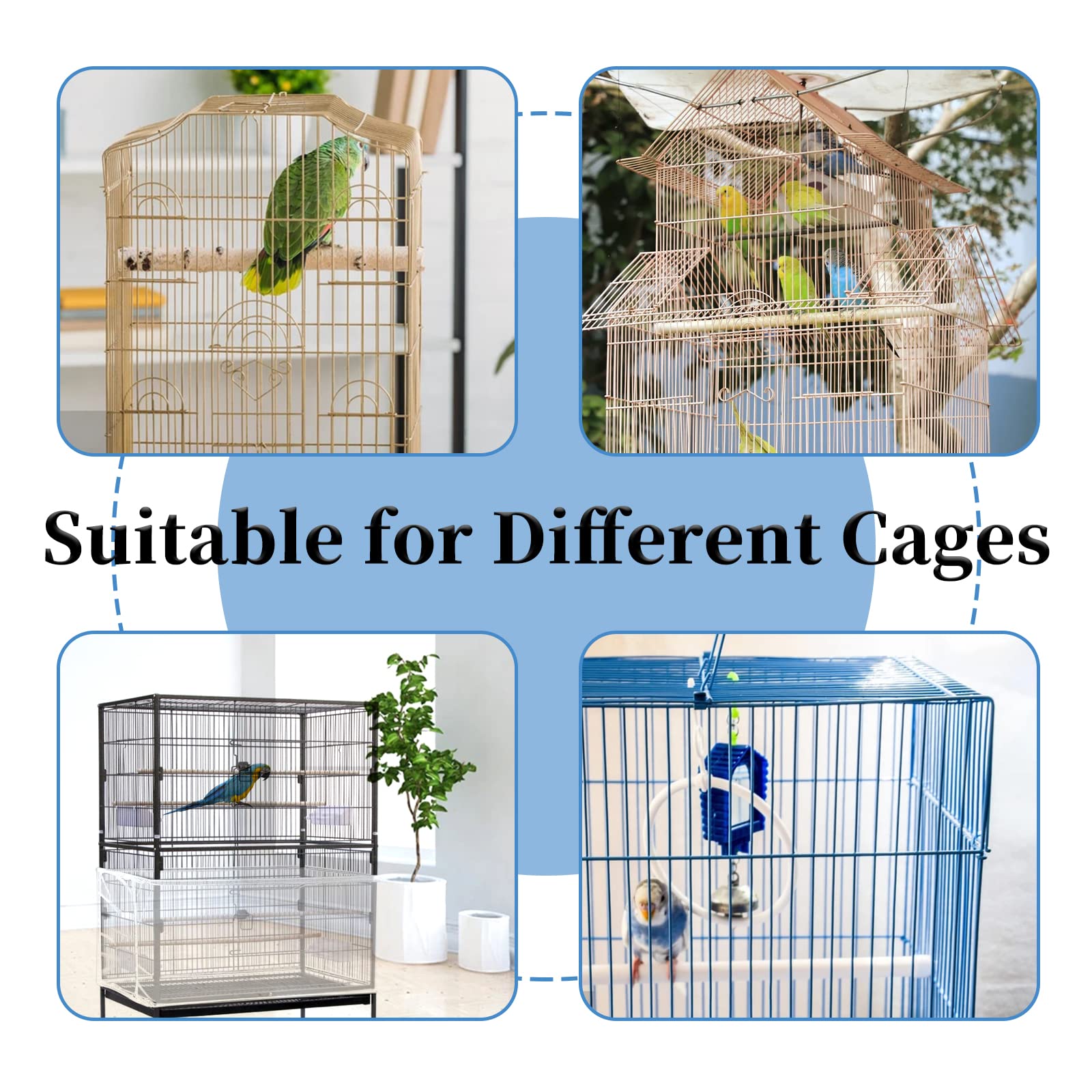 Daoeny 2Pcs Large Bird Cage Cover, Adjustable Parrot Nylon Airy Soft Mesh Net, Universal Seed Feather Catcher, Birdcage Cover Skirt Sheer Guard For Parakeet Macaw Round Square Cages