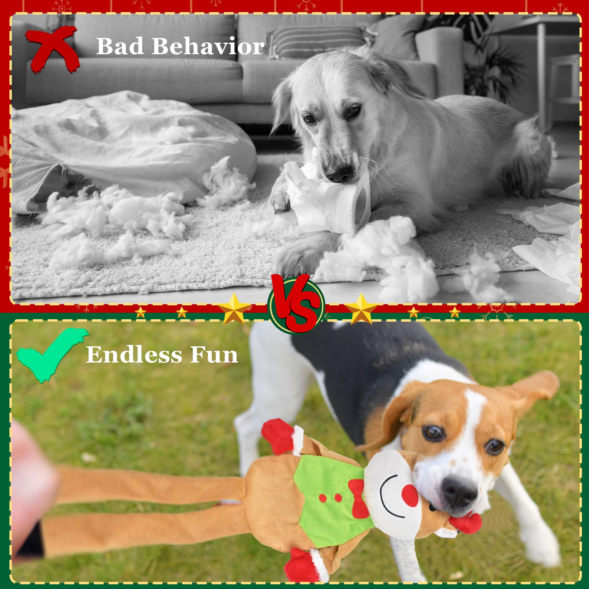 Lechong 3-Pack Christmas Dog Toys, Tough Squeaky Plush Chew Bundle, Interactive Xmas Toys For Puppy Small Medium Large Dogs