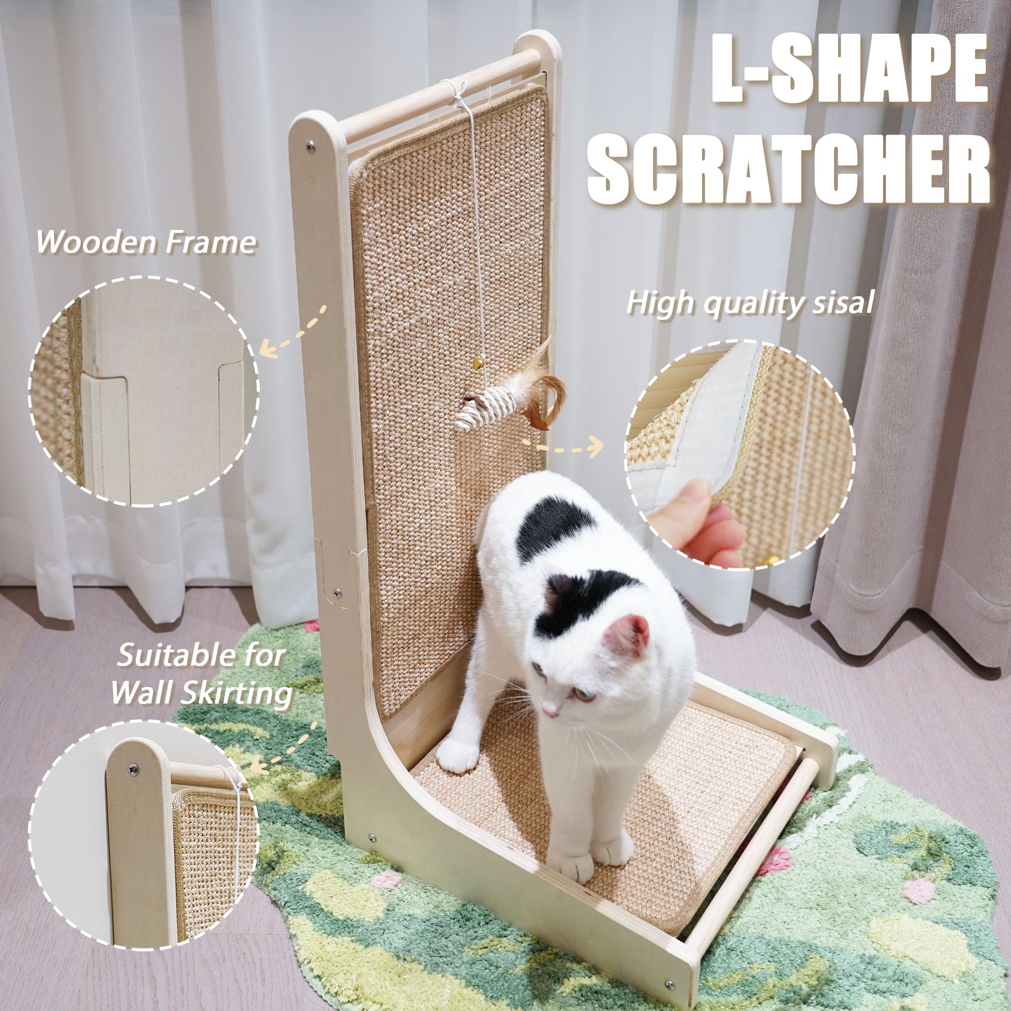 Cat Scratcher, L Shape Cat Scratching Board For Indoor Cats, Protecting Furniture Cat Scratch Pad, Floor Mounted Cat Scratching