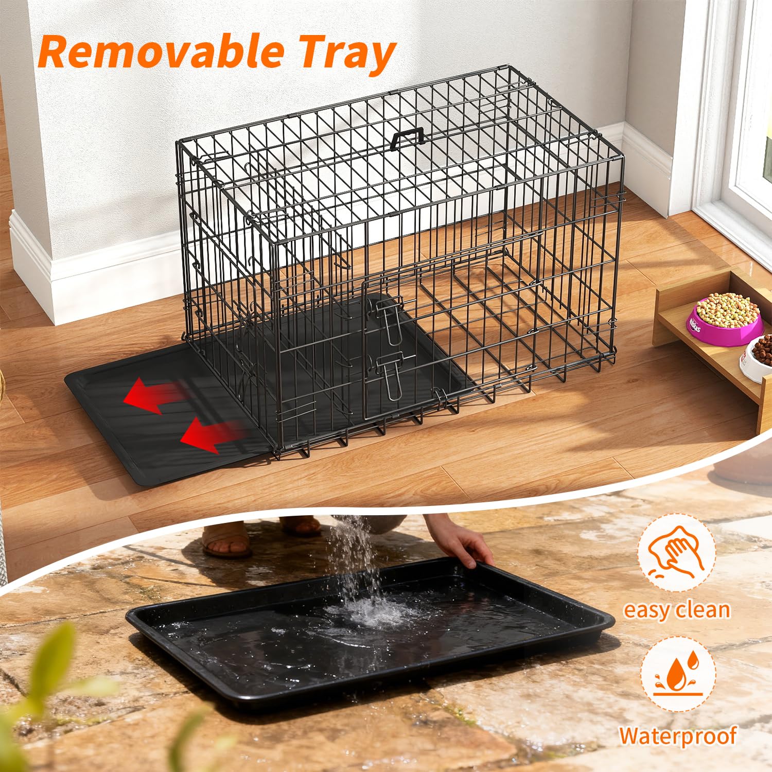FDW Dog Crate 30-Inch Dog Cage Single Door Foldable Metal Kennel with Leakproof Tray Foldable Design Indoor Outdoor Use for Smal