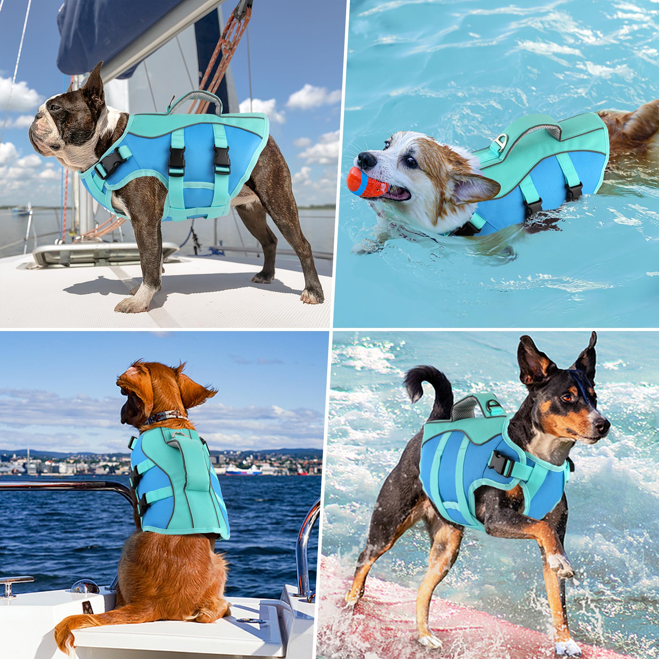 Petglad Dog Life Jacket - Reflective Vest with Handle, Adjustable, High Buoyancy, Medium Size, Blue for Small to Large Dogs
