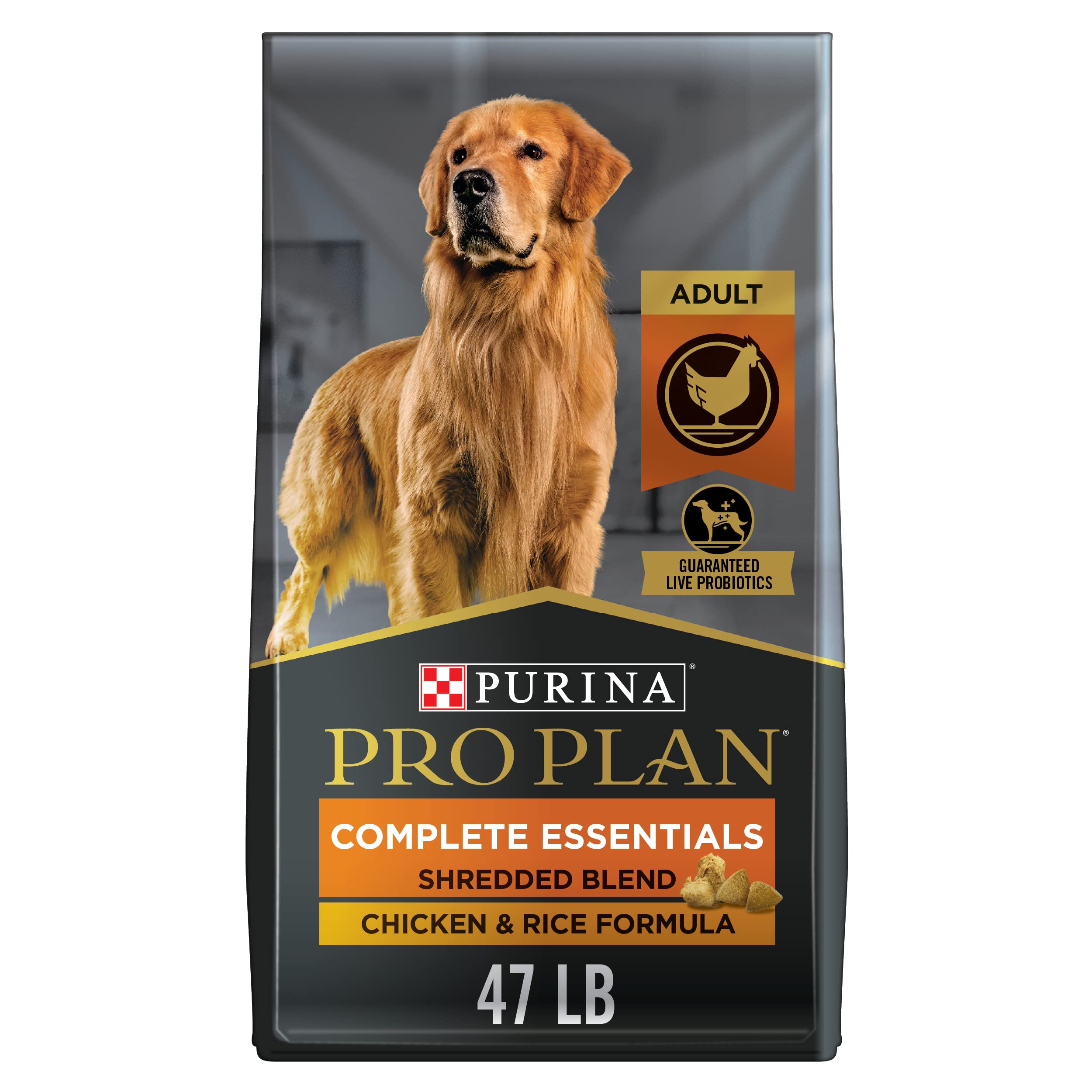 Purina Pro Plan Complete Essentials Shredded Blend Chicken and Rice Dog Food Dry Formula with Probiotics for Dogs - 47 lb. Bag