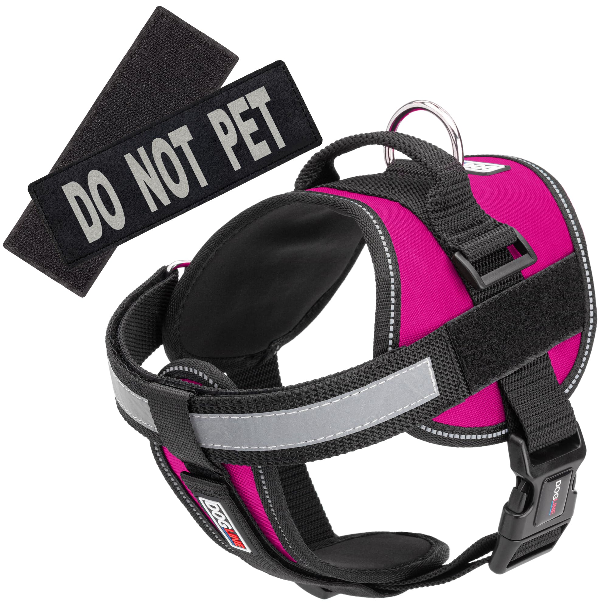 Dogline Vest Harness for Dogs and 2 Removable Do Not Pet Patches, Large/28 to 38, Pink