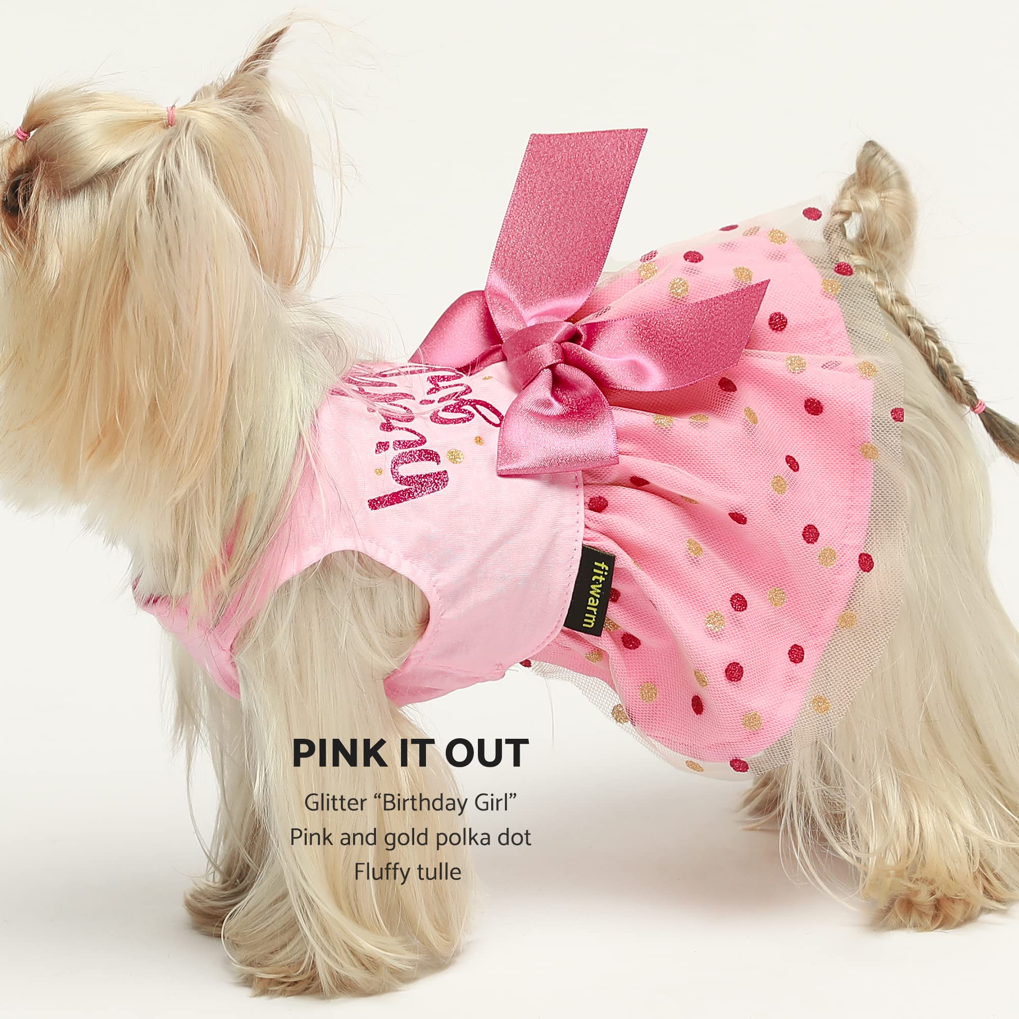 Fitwarm Birthday Girl Dog Tulle Dress, Dog Clothes For Small Dogs Girl, Cat Apparel, Pink, Small