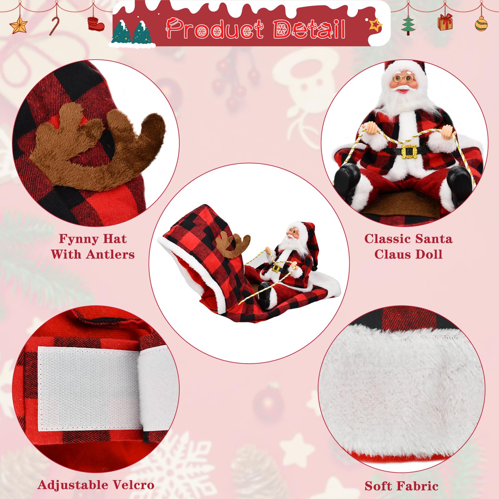 Cooshou Dog Cat Christmas Winter Plaid Hoodie Coat For Pet - Santa Claus Running Xmas Dog Clothes Xxxl