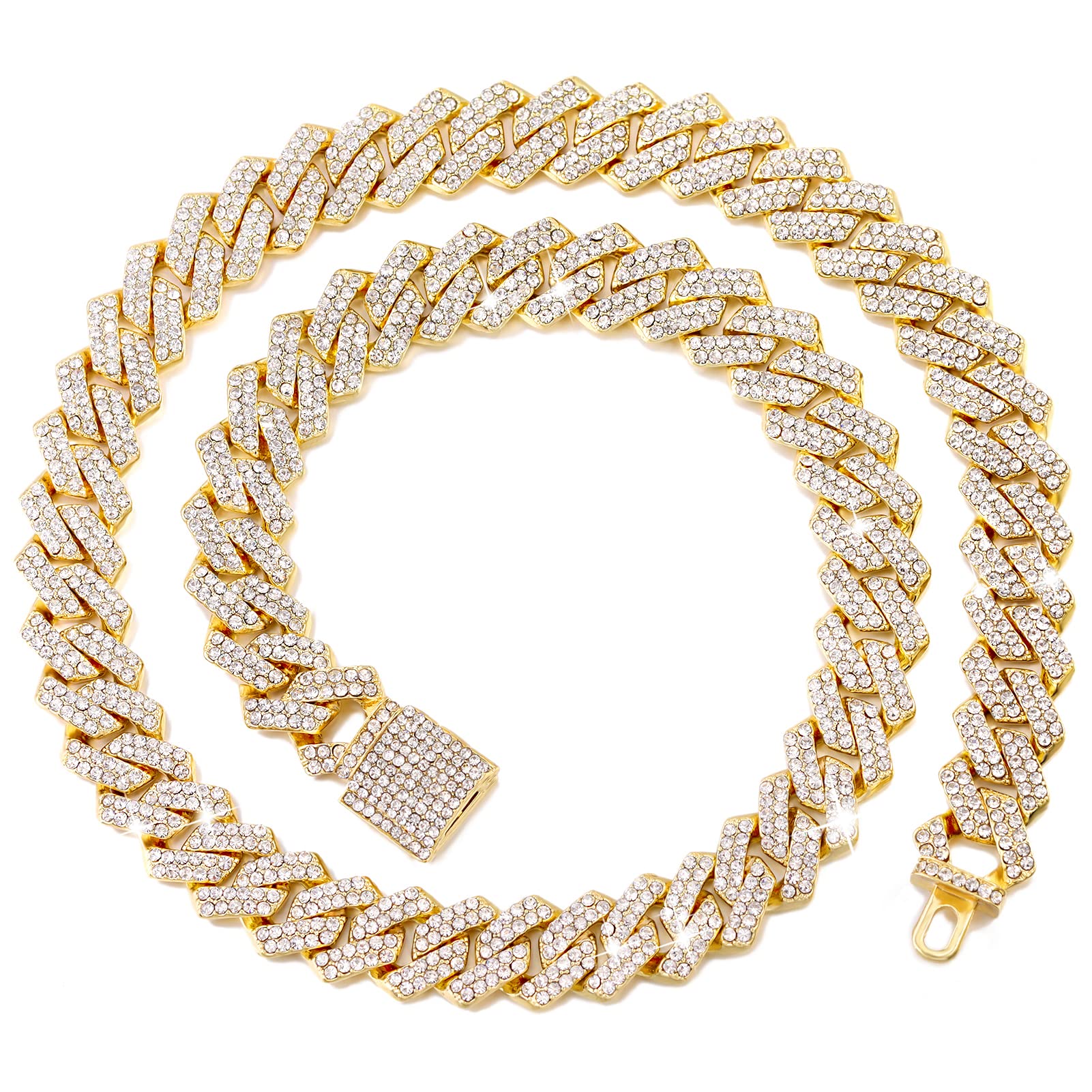 Flatfoosie Cuban Link Metal Chain Collar With Secure Buckle - 14Mm Gold Chain Dog Collar For Small To Large Dogs & Cats (18 Inch