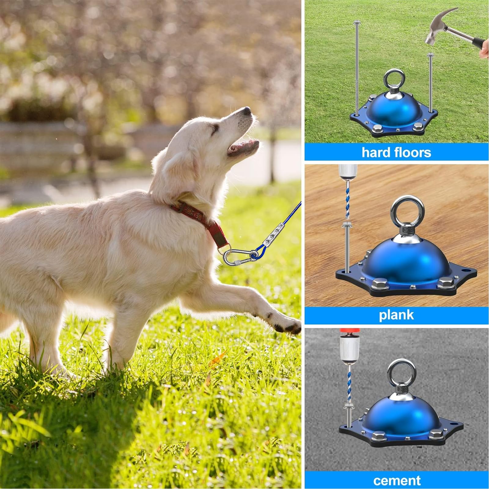 TOPKNOT Dog Tie Out Cable & Stake, 30FT Heavy Duty, 200lbs Capacity, 360° Swivel, Blue, Ideal for Outdoor Use