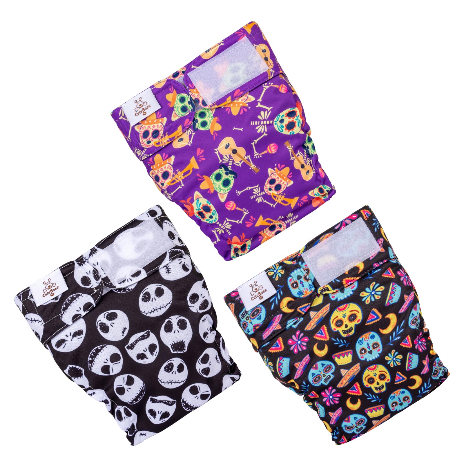 Cutebone Washable Halloween Dog Diapers Female No Tail Hole 3 Pack Reusable Doggie Period Training Pants For Docked-Tail Frenchie French Bulldog Boston Terrier Without Tail Wwd09M