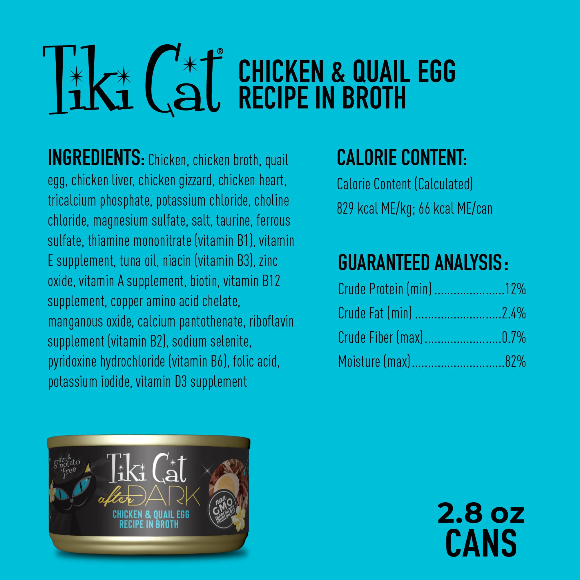 Tiki Cat After Dark, Chicken & Quail Egg, High-Protein and 100% Non-GMO Ingredients, Wet Cat Food for Adult Cats, 2.8 oz. Can (1