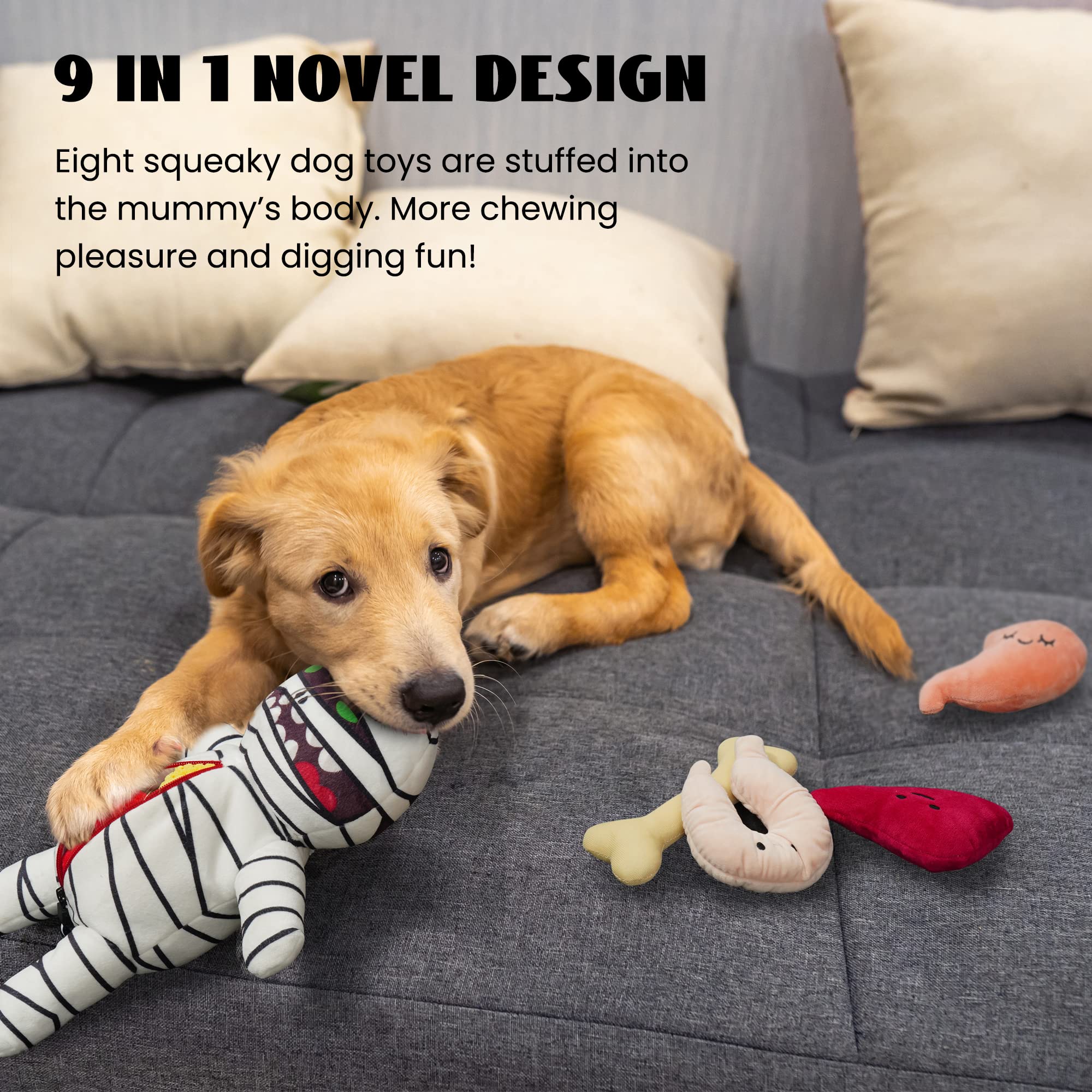 Nocciola Halloween Zombie Mummy Dog Toys With Organs: Funny Cool Squeaky Dog Chew Toys For Puppies, Small And Medium Size Dogs,