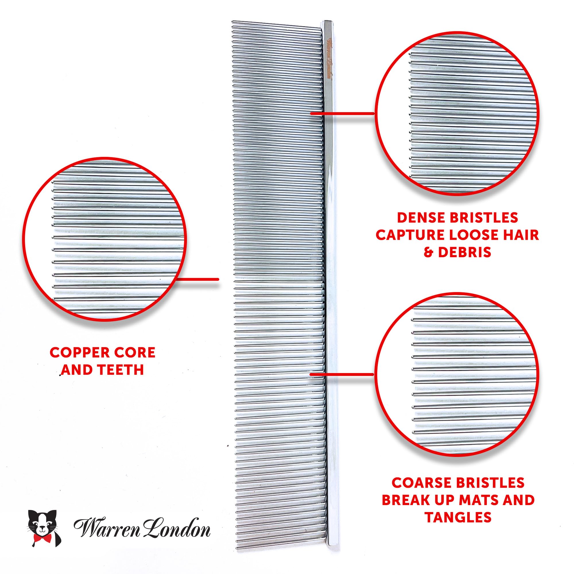 Warren London Cool Cat Comb | 7.5 Inches Of Copper Strength | Rounded Tips Prevent Irritation | Comfort Control Durability | Fin